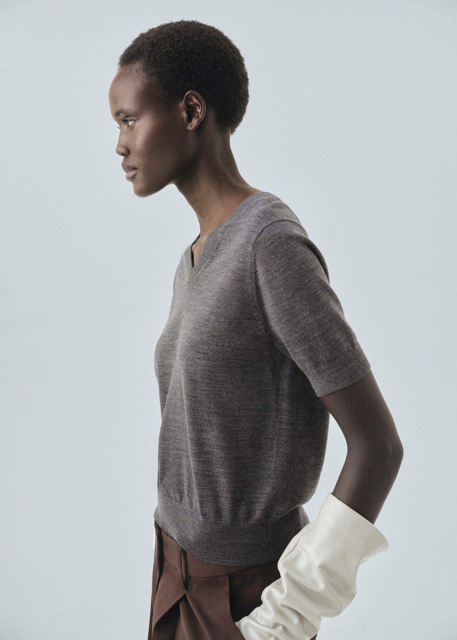 Grey Wool V-Neck Sweater, , large image number 0