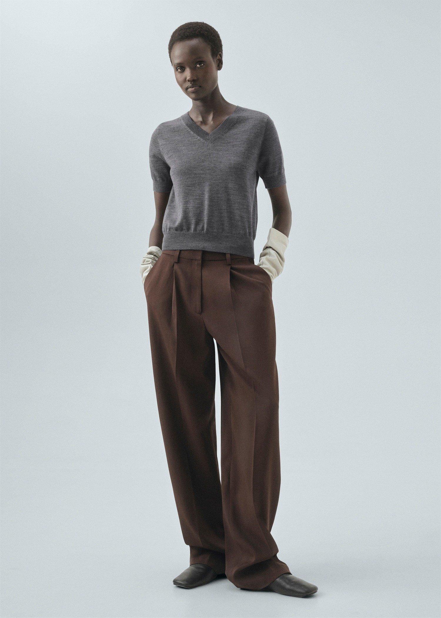 Grey Wool V-Neck Sweater, , large image number 1