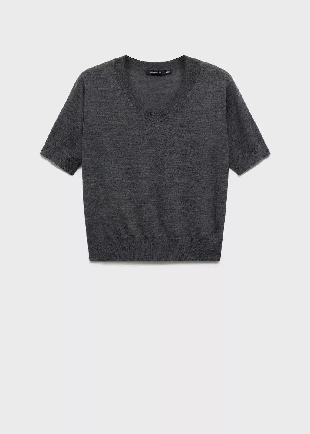 Grey Wool V-Neck Sweater, , large image number 4