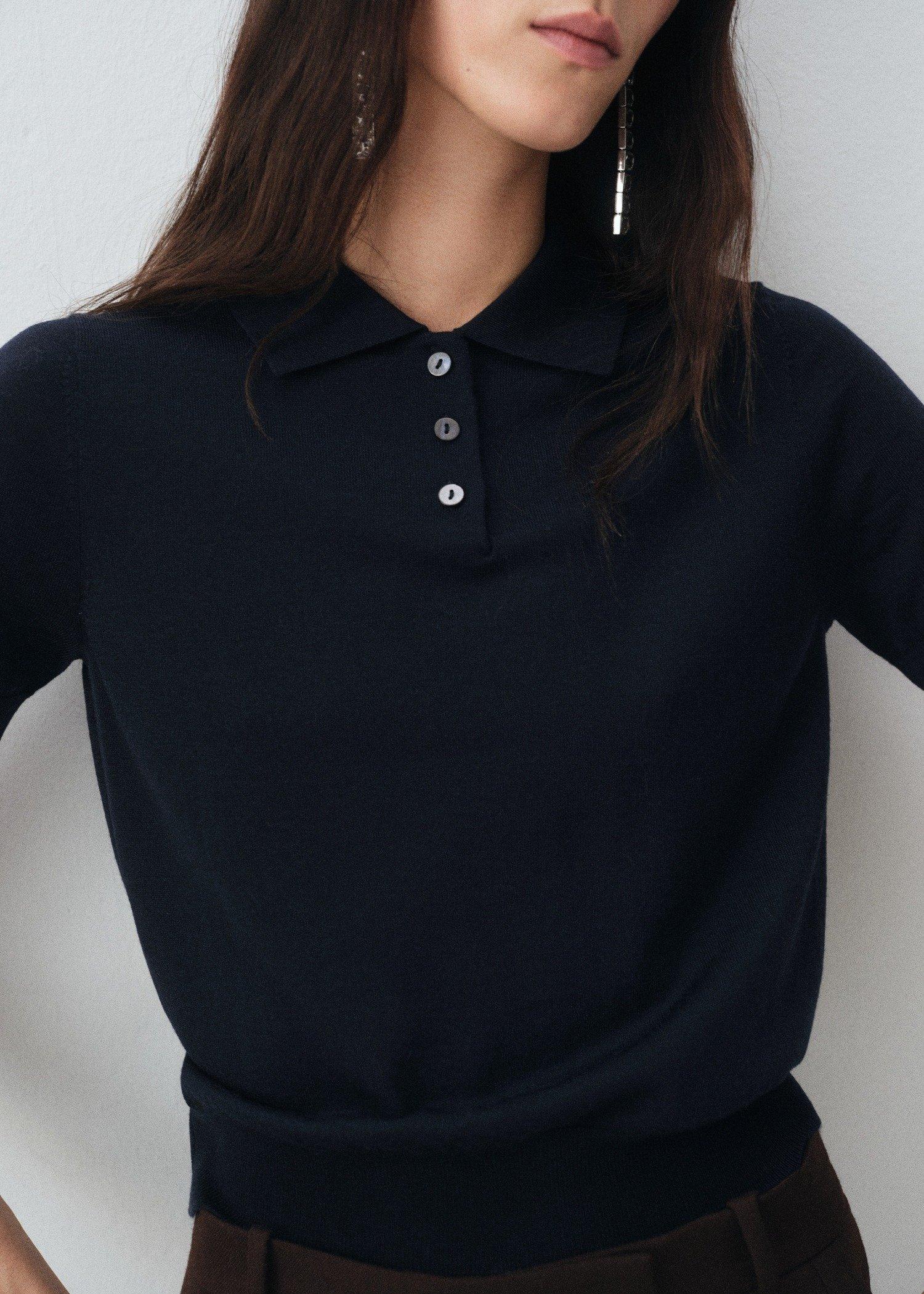 Navy Wool Sweater With Polo Collar, , large image number 0