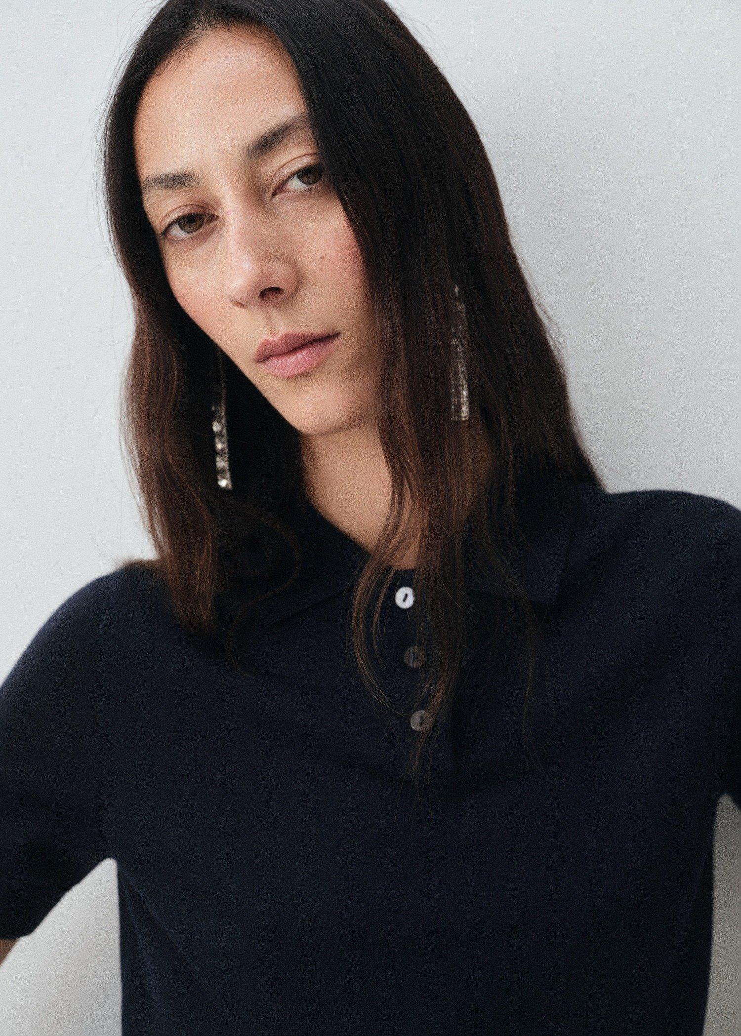 Navy Wool Sweater With Polo Collar, , large image number 2