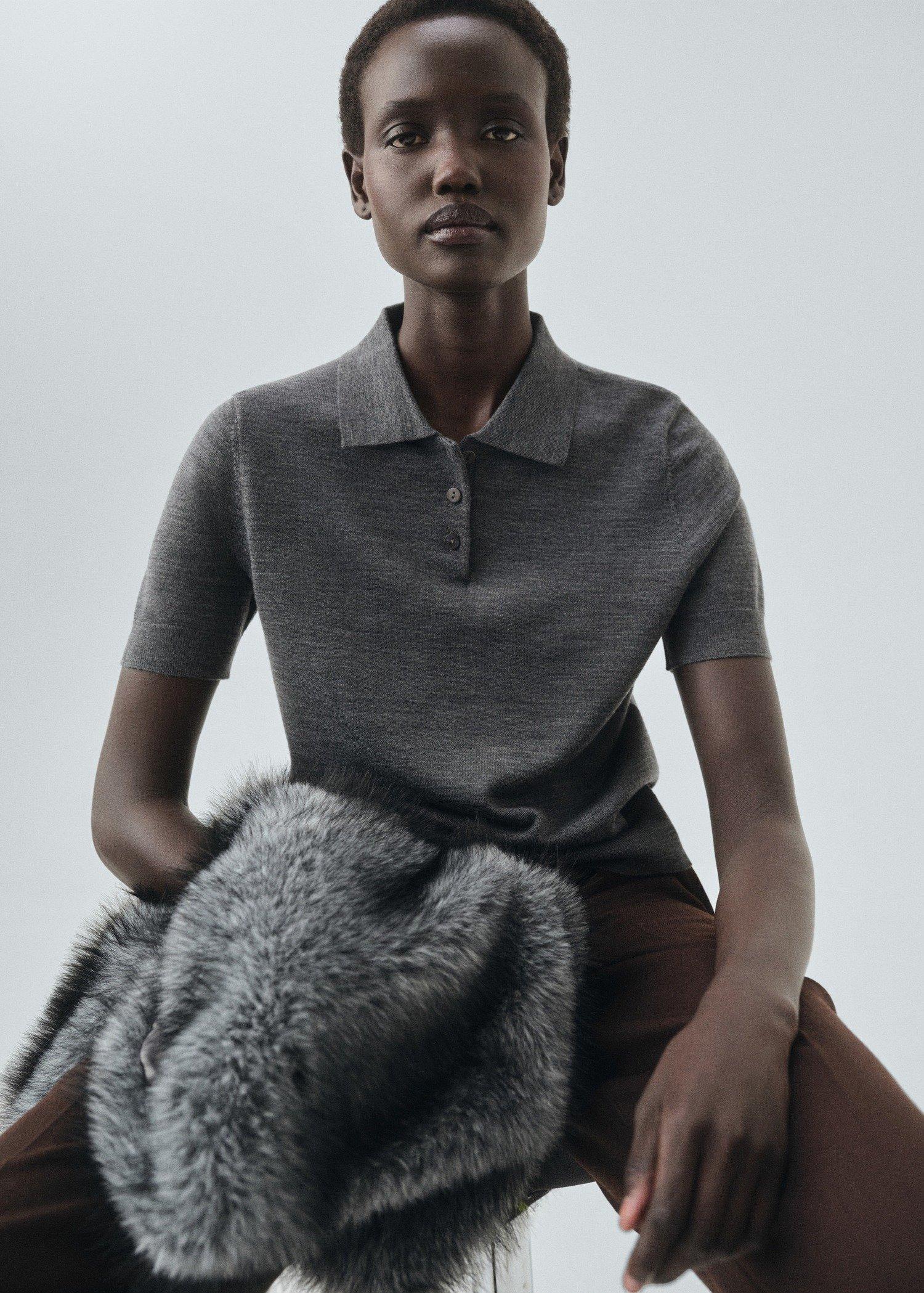 Grey Wool Sweater With Polo Collar, Medium Grey, medium