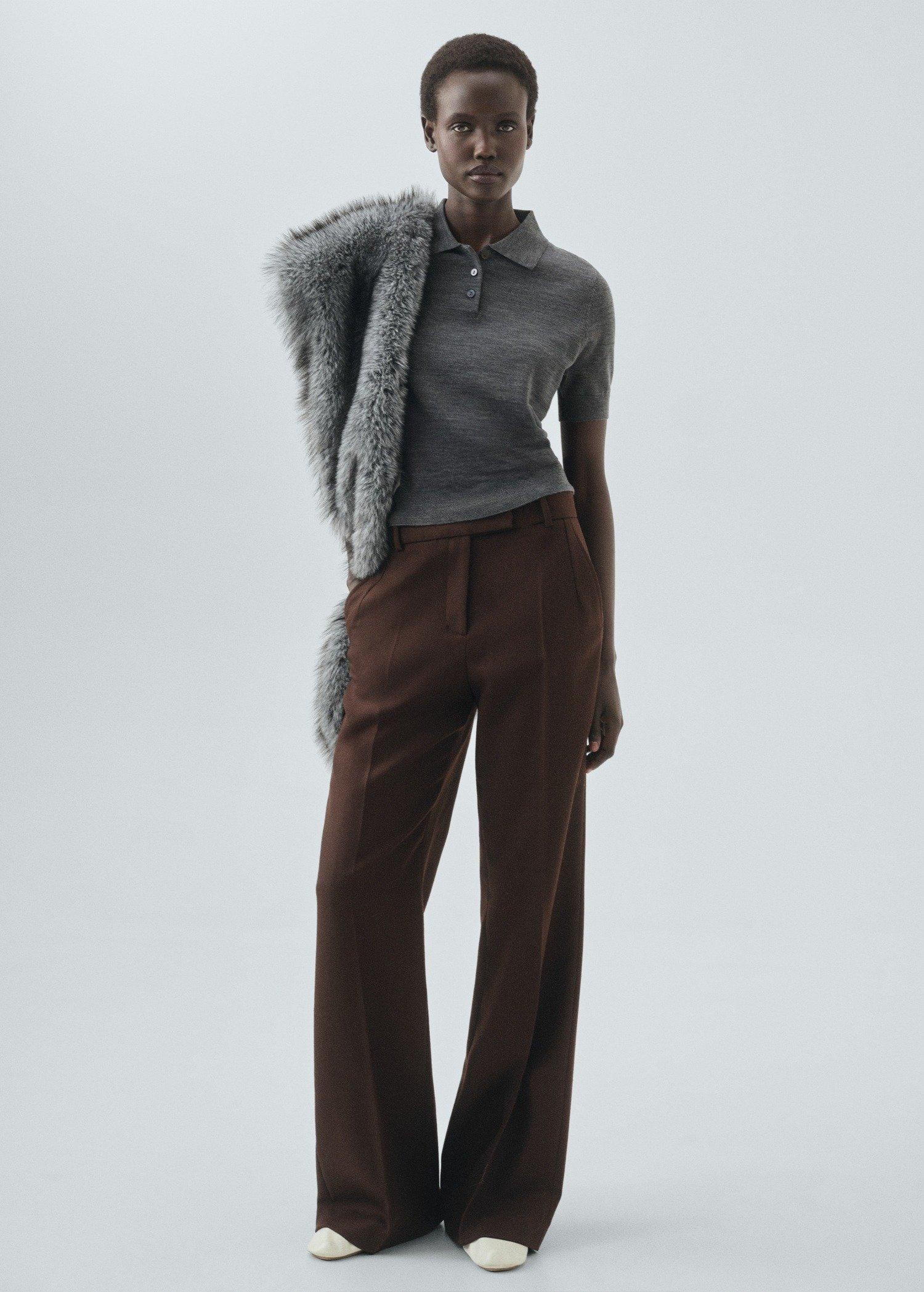 Grey Wool Sweater With Polo Collar, Medium Grey, large image number 1