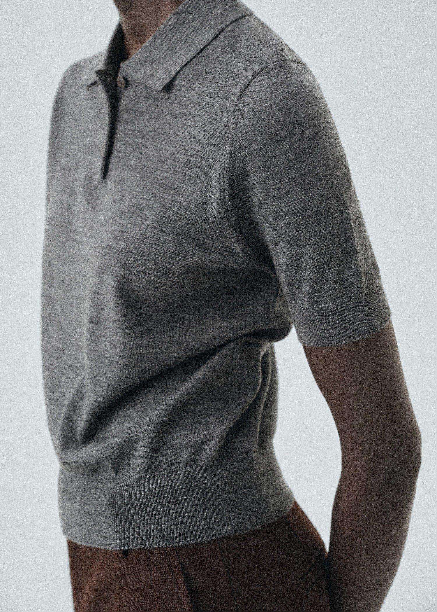 Grey Wool Sweater With Polo Collar, Medium Grey, large image number 4