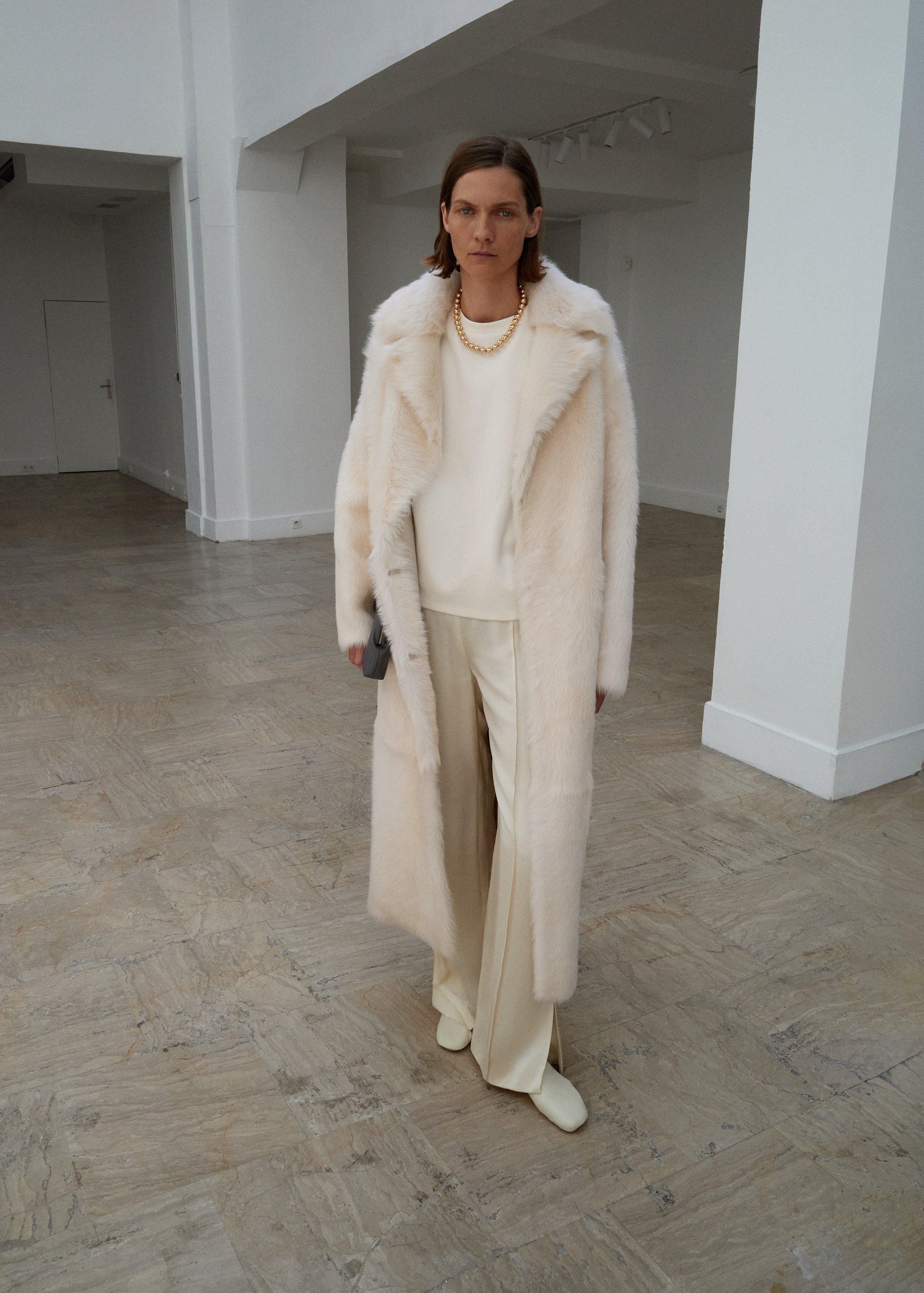 White Satin Trousers With Side Openings, Yellow, large image number 4