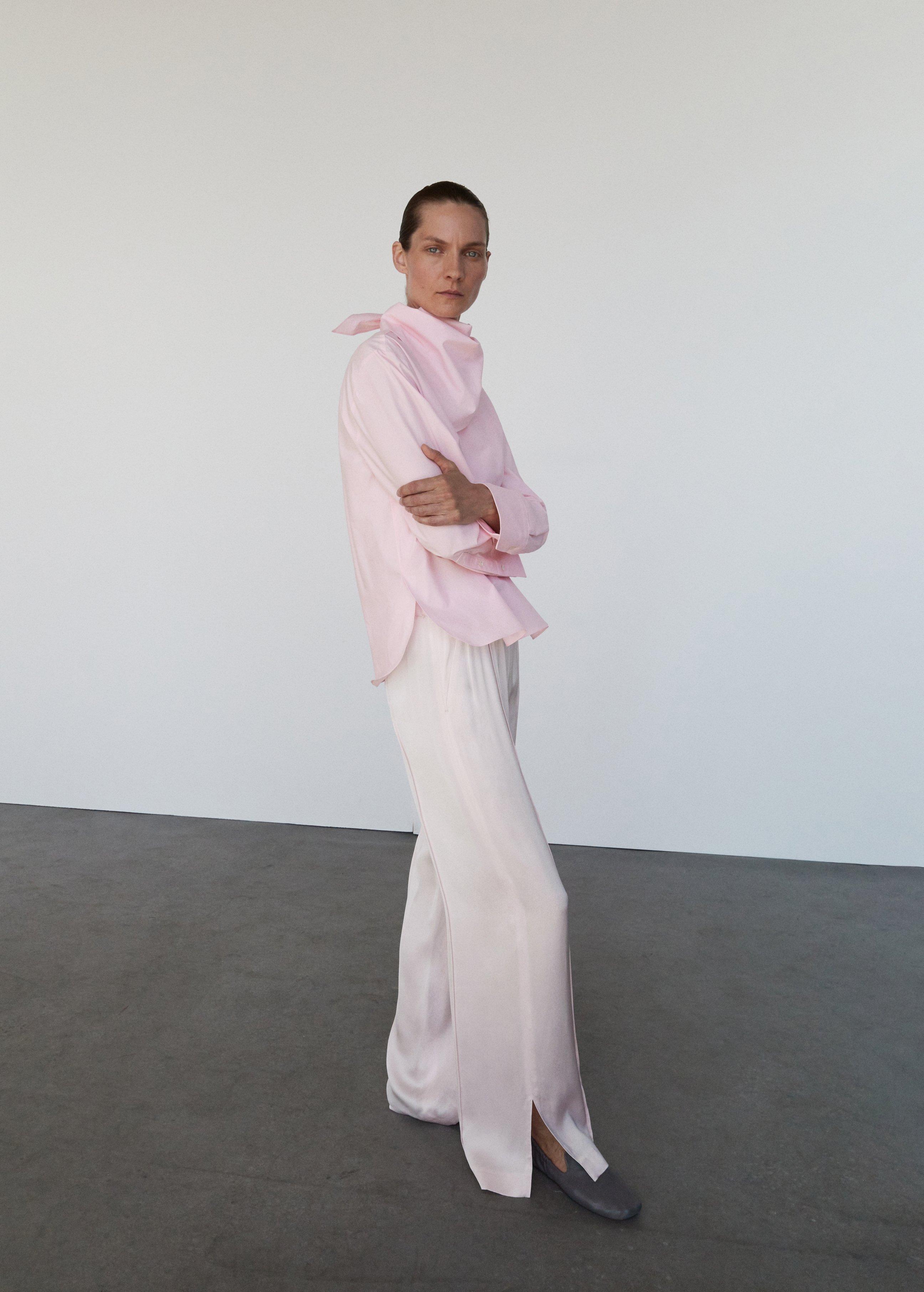 Pink Satin Trousers With Side Openings, Light-Pastel Pink, medium