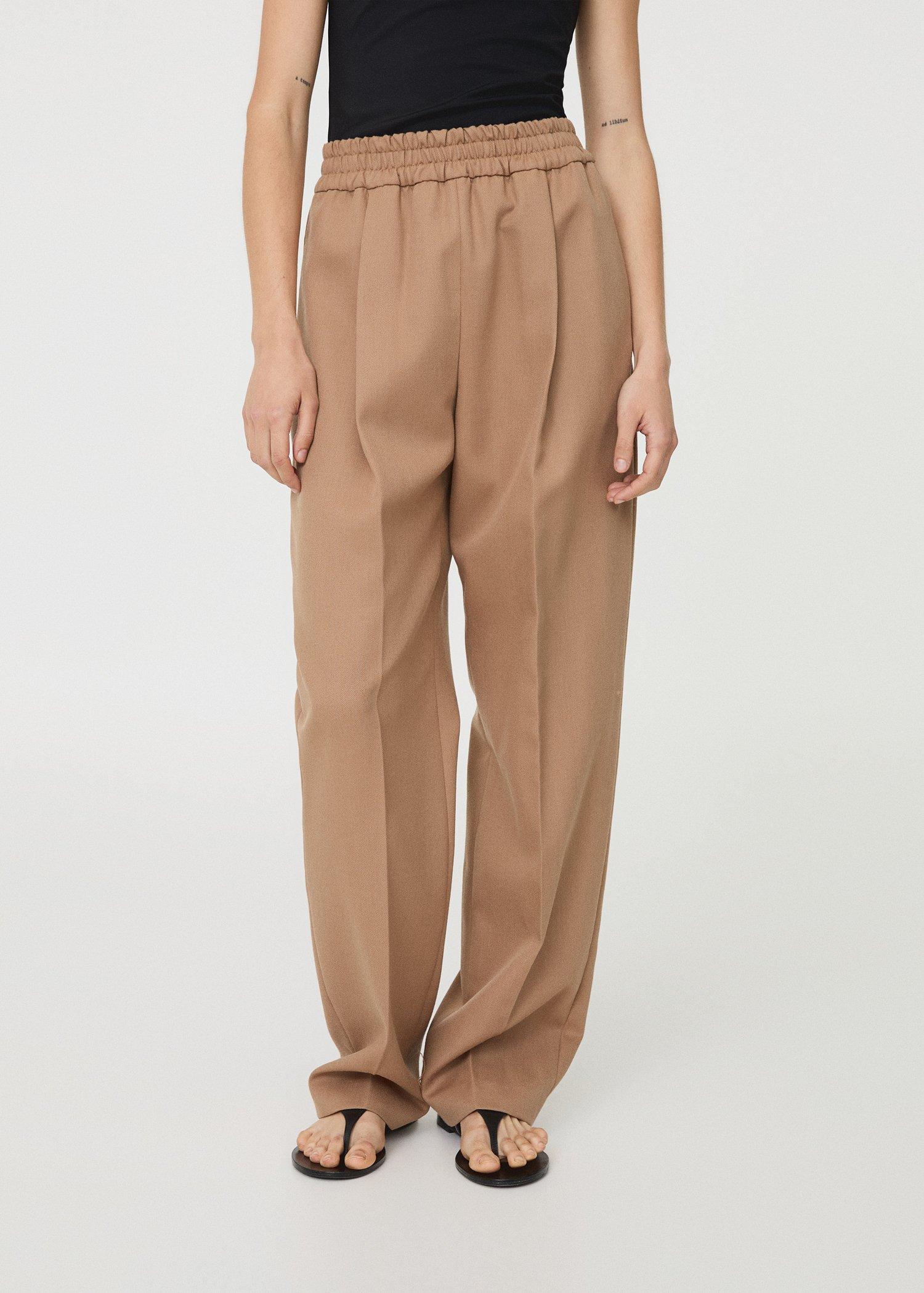 Brown Wool Trousers With Elastic Waistband, , large image number 3