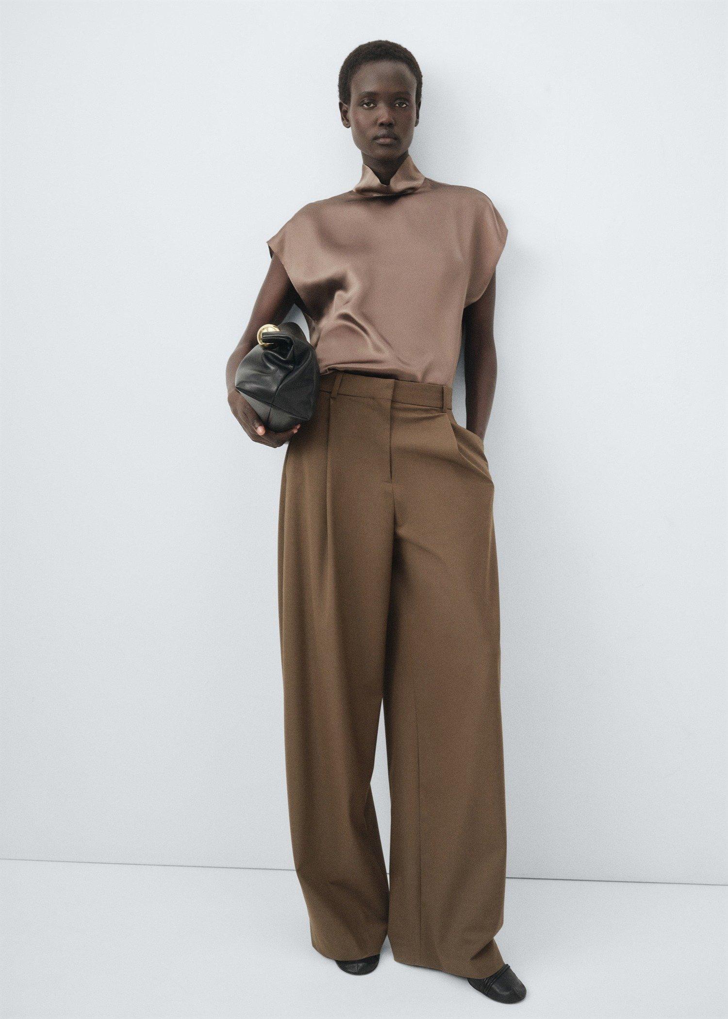 Brown Straight-Cut Suit Trousers With Pleats, , large image number 1