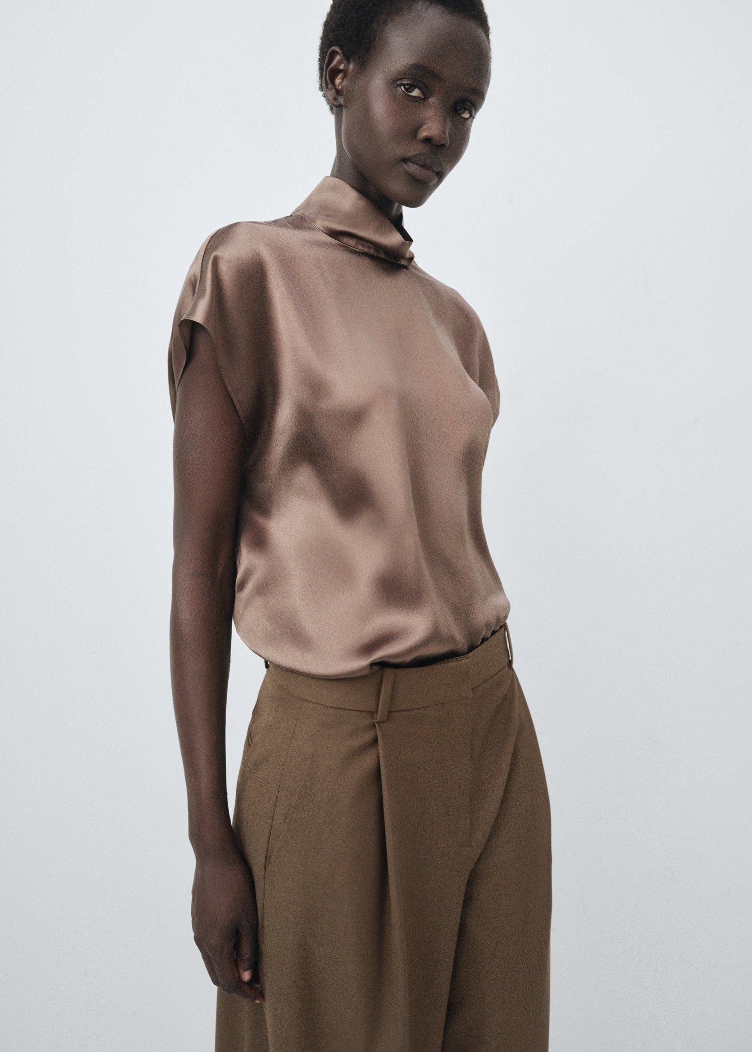 Brown Straight-Cut Suit Trousers With Pleats, Medium Brown, medium