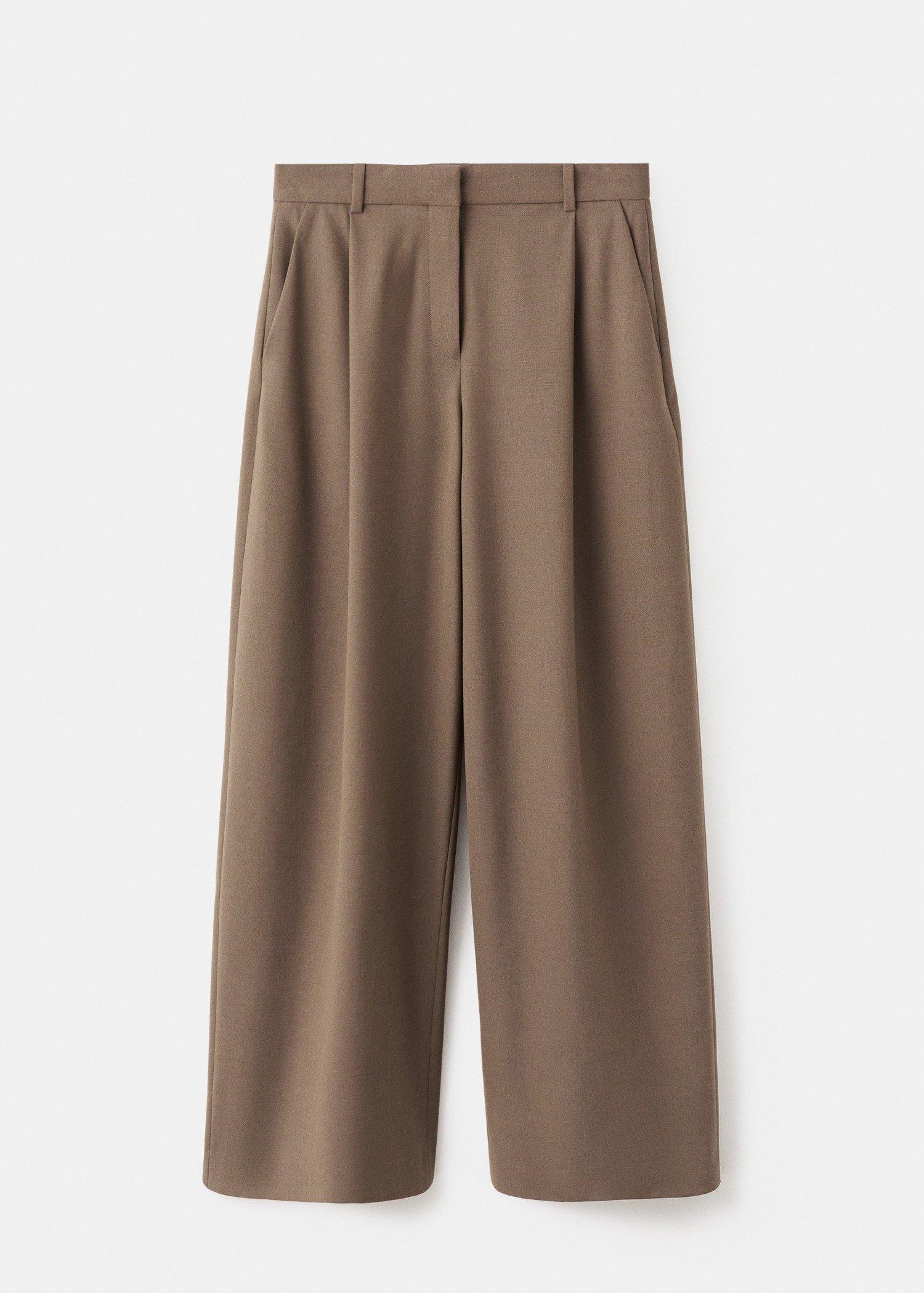 Brown Straight-Cut Suit Trousers With Pleats, , large image number 3