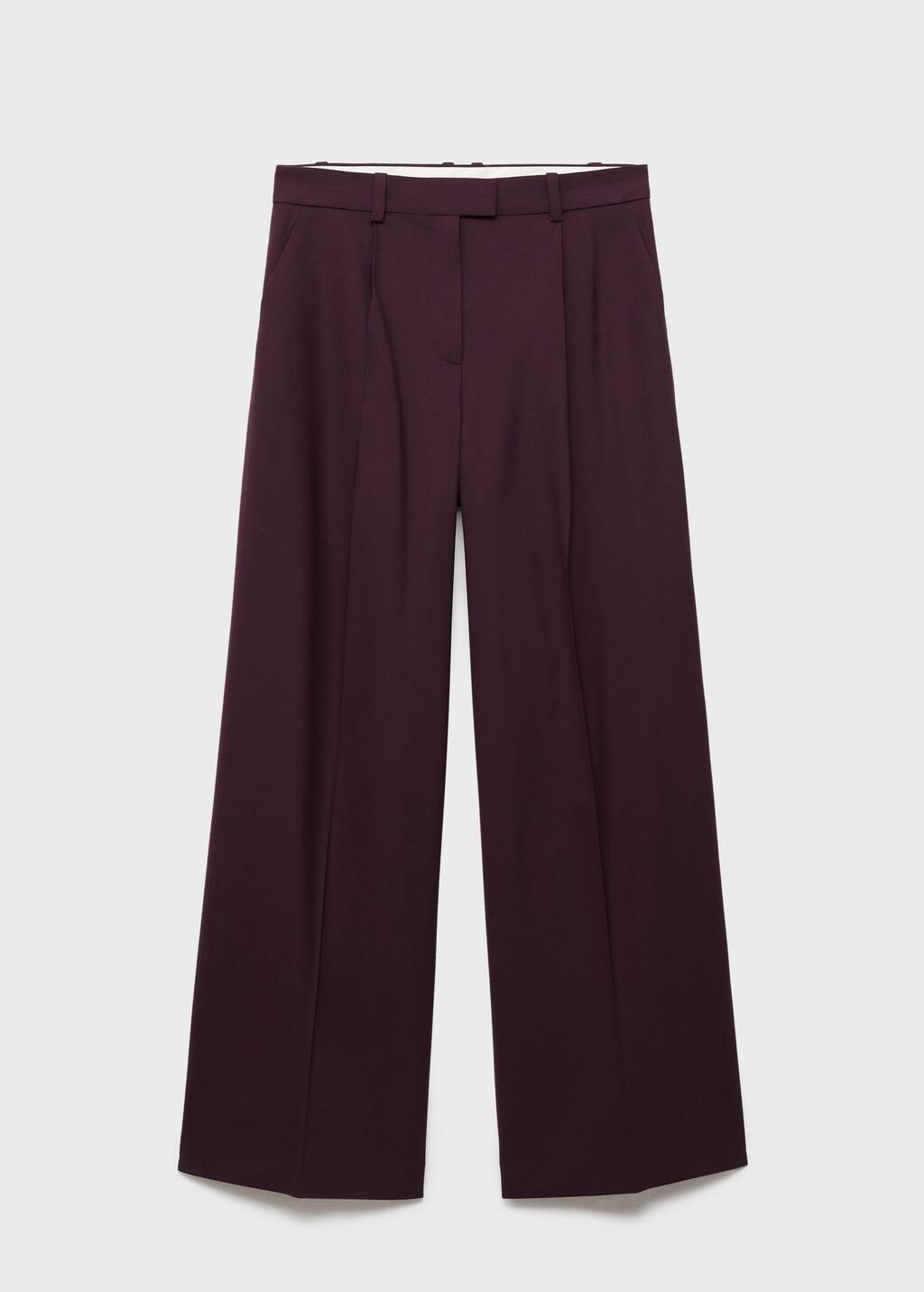 Byrgundy Straight Wool Suit Trousers, Dark Red, medium