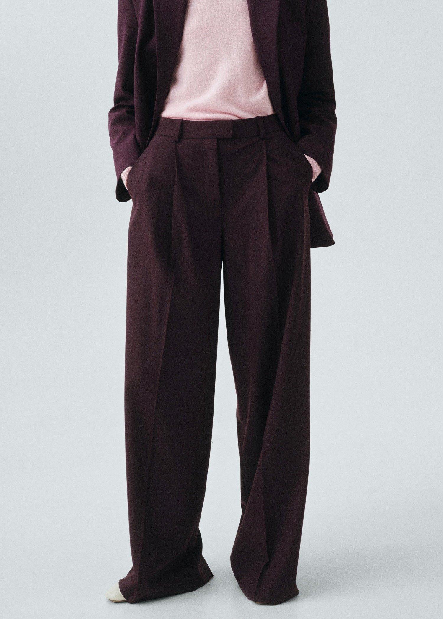 Byrgundy Straight Wool Suit Trousers, Dark Red, large image number 1
