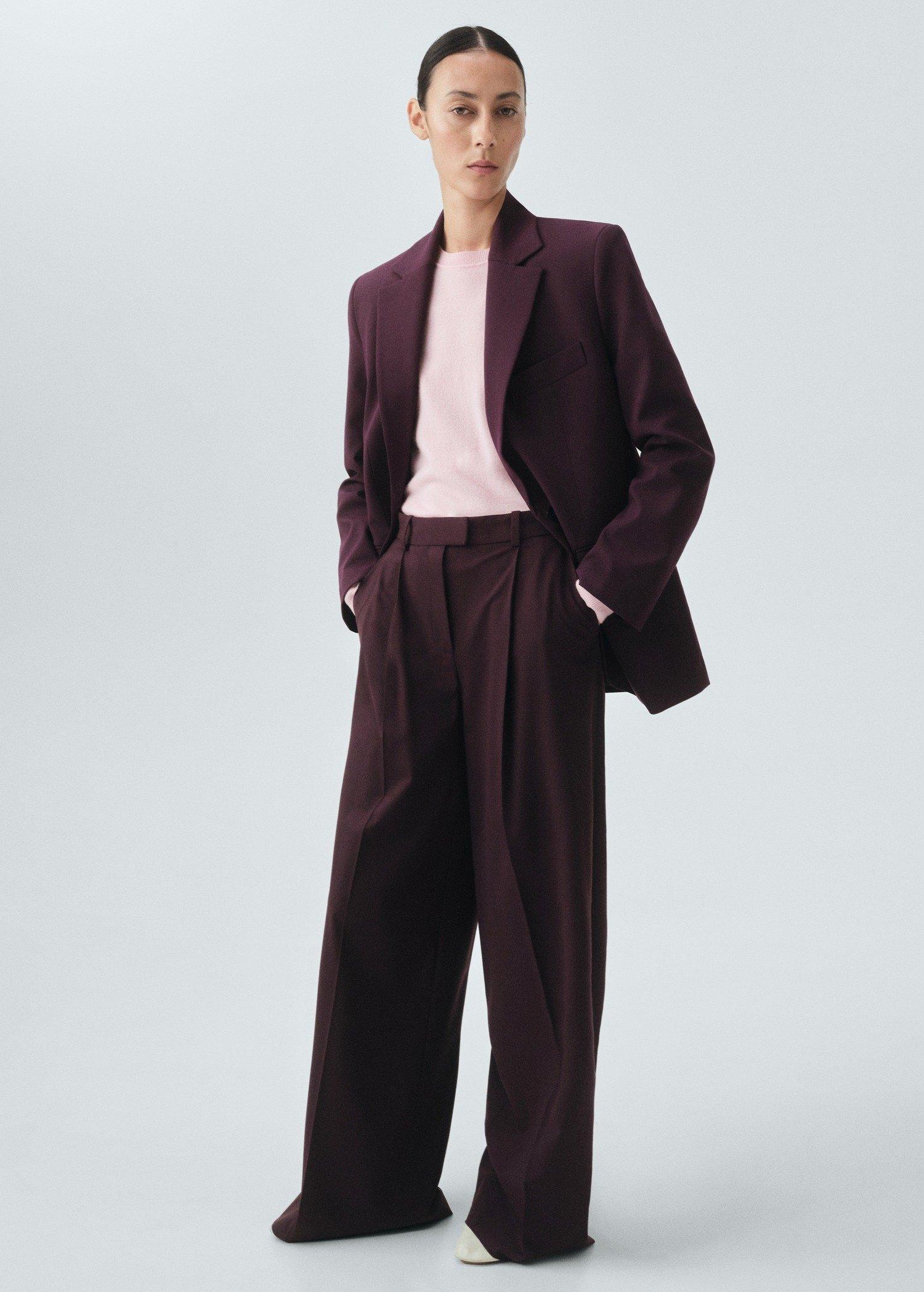 Byrgundy Straight Wool Suit Trousers, Dark Red, large image number 2