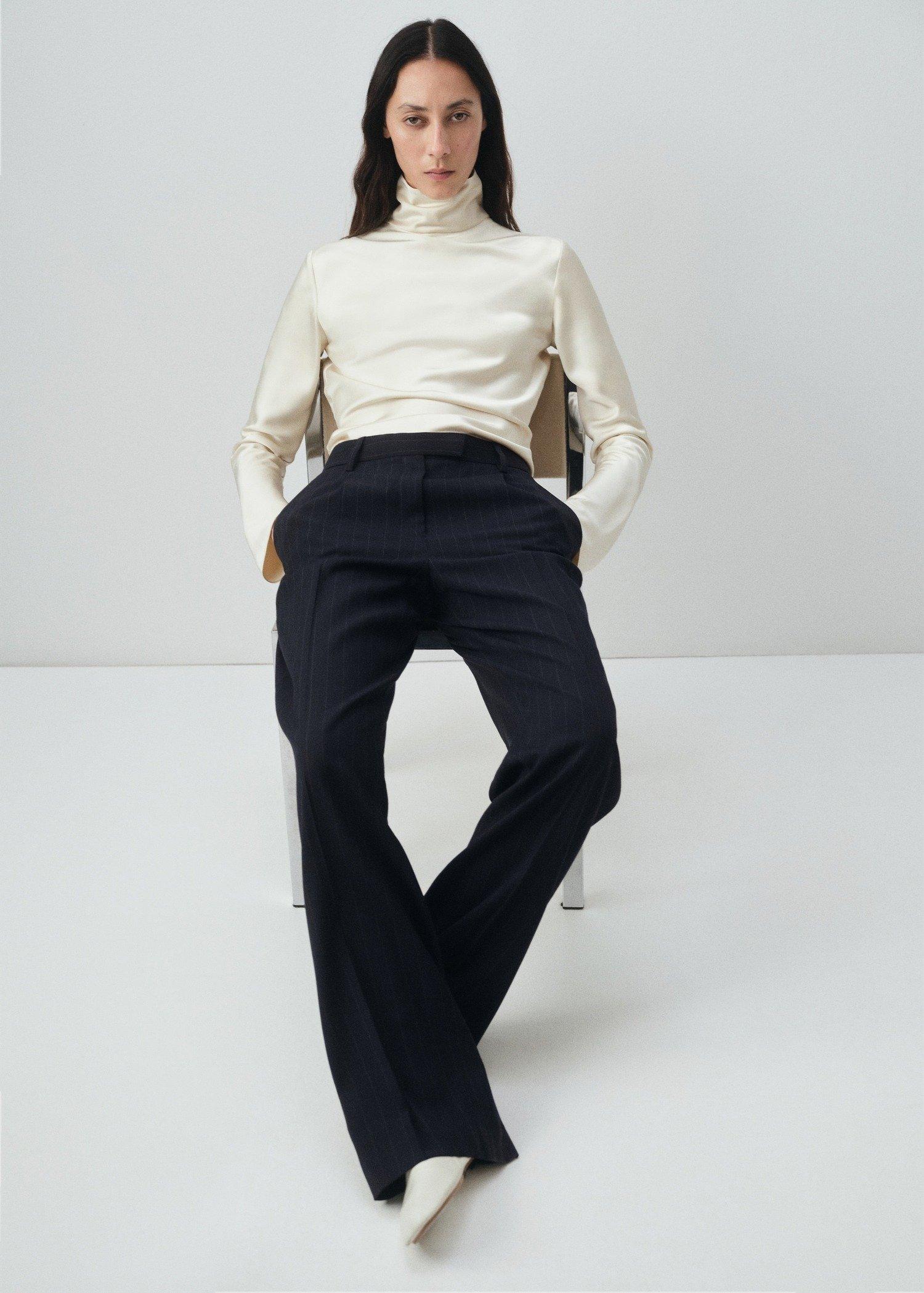Navy Pinstripe Suit Trousers, Navy, large image number 2