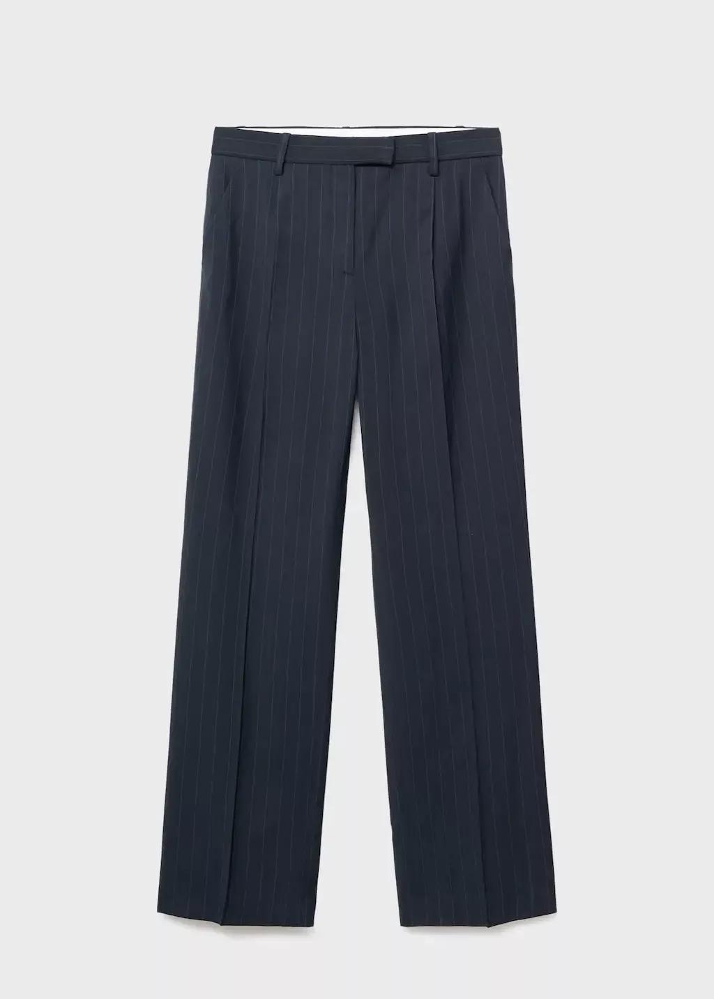 Navy Pinstripe Suit Trousers, Navy, large image number 4