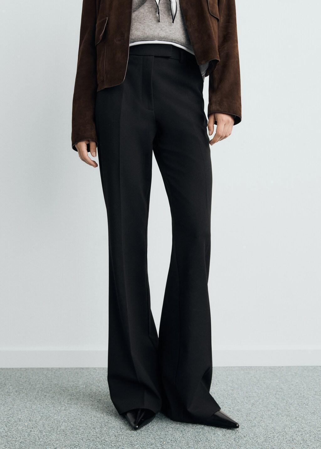 Black Mid-Rise Flare Trousers, 0201_99, large image number 3