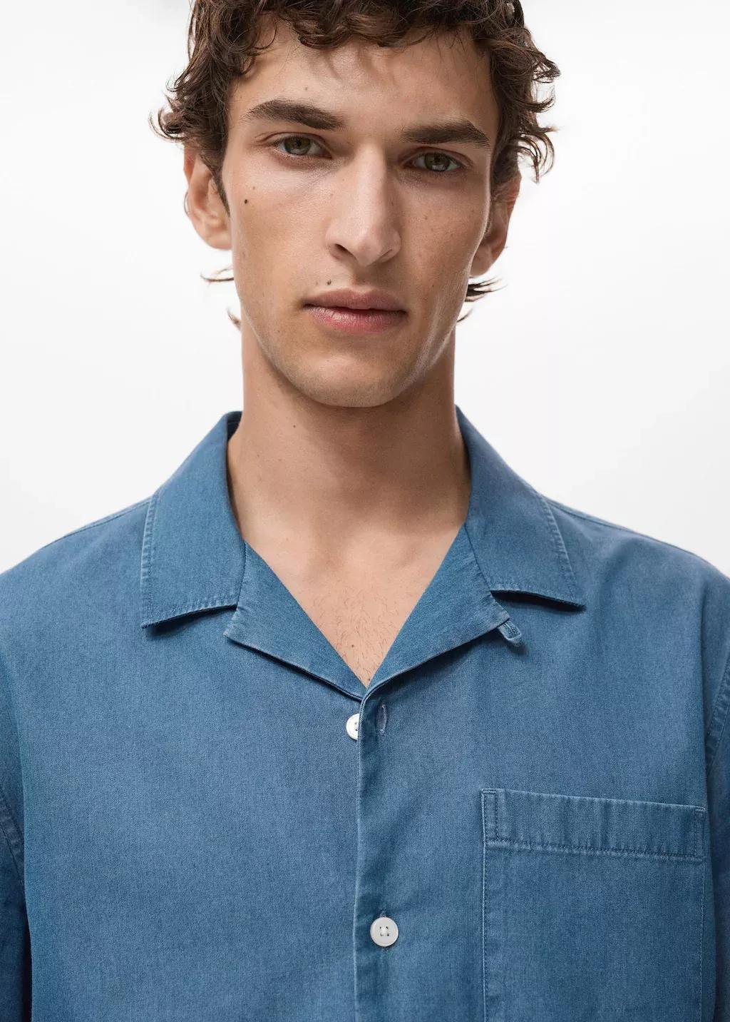 Blue Cotton Denim Shirt, Medium Blue, large image number 1