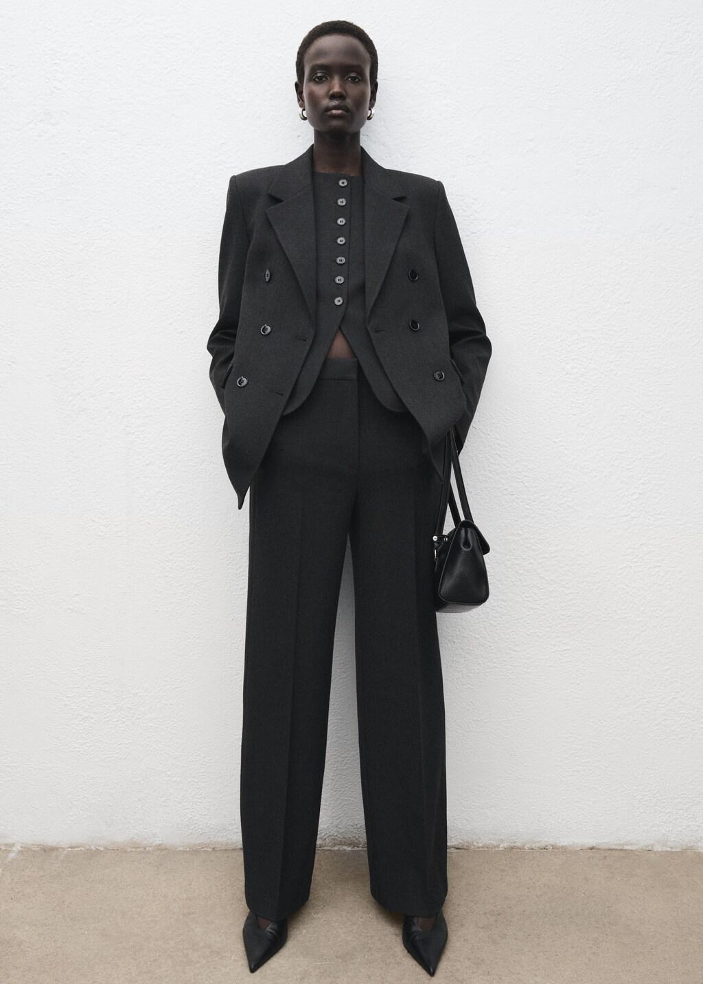 Grey Pleated Suit Trousers, Grey, large image number 0