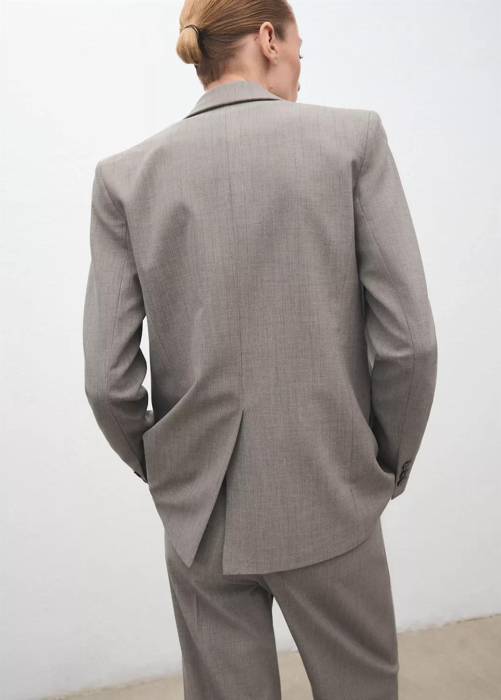 Grey Double-Breasted Wool Blend Blazer, 0201_92, large image number 2
