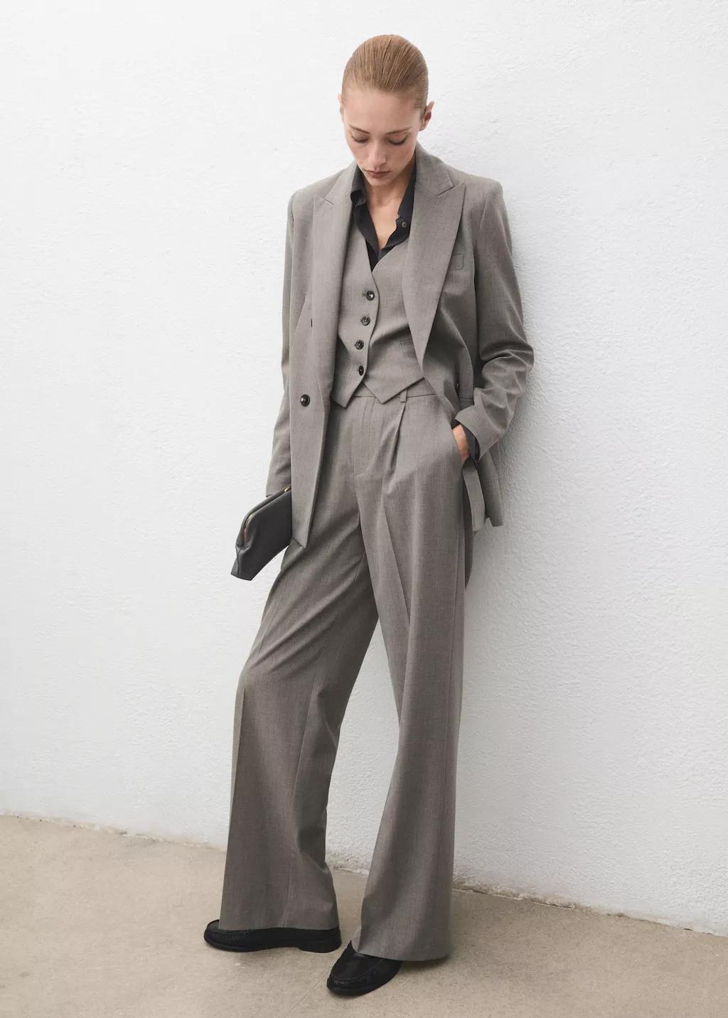 Grey Double-Breasted Wool Blend Blazer, 0201_92, large image number 4