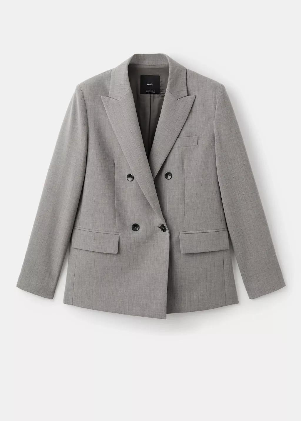 Grey Double-Breasted Wool Blend Blazer, 0201_92, large image number 7