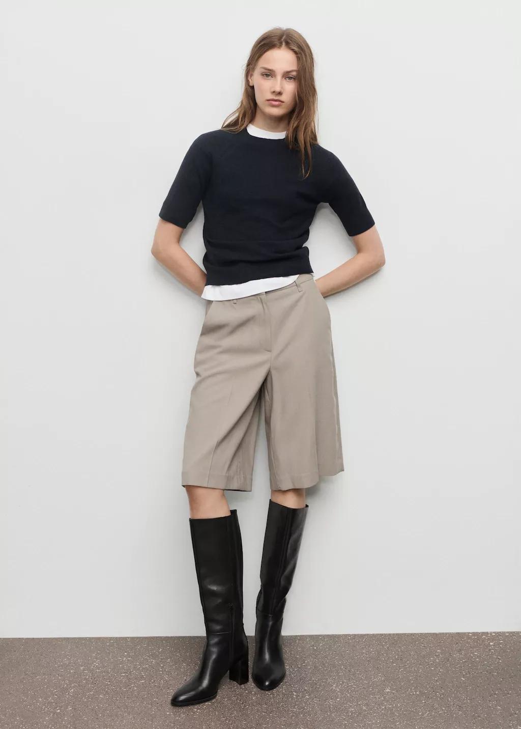 Navy Short-Sleeved Wool-Blend Sweater, 0201_56, medium