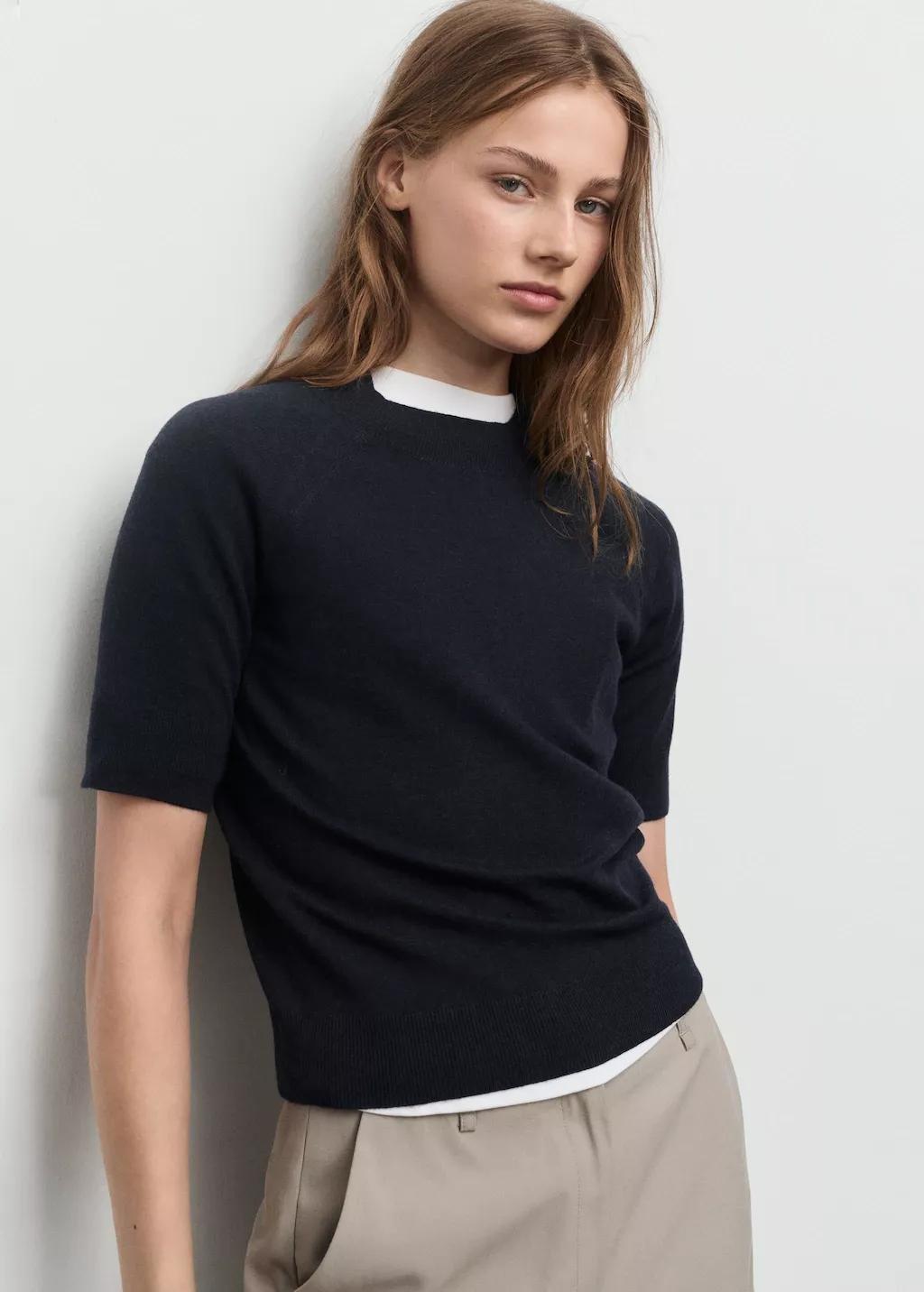 Navy Short-Sleeved Wool-Blend Sweater, 0201_56, large image number 3