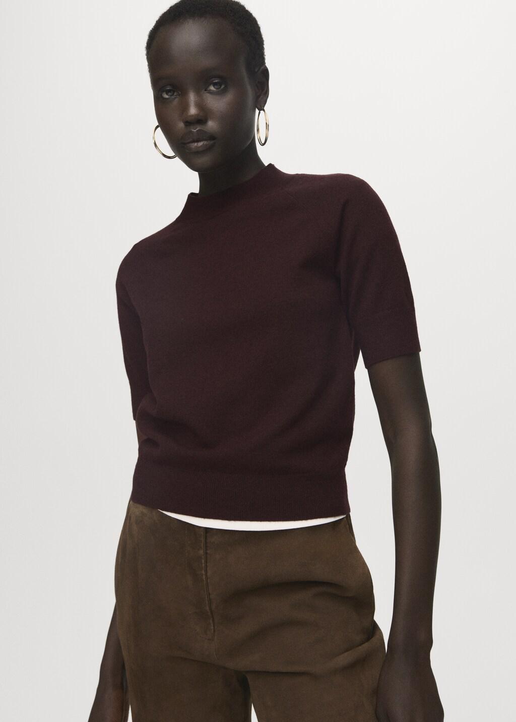 Red Short-Sleeved Wool-Blend Sweater, 0201_77, large image number 3