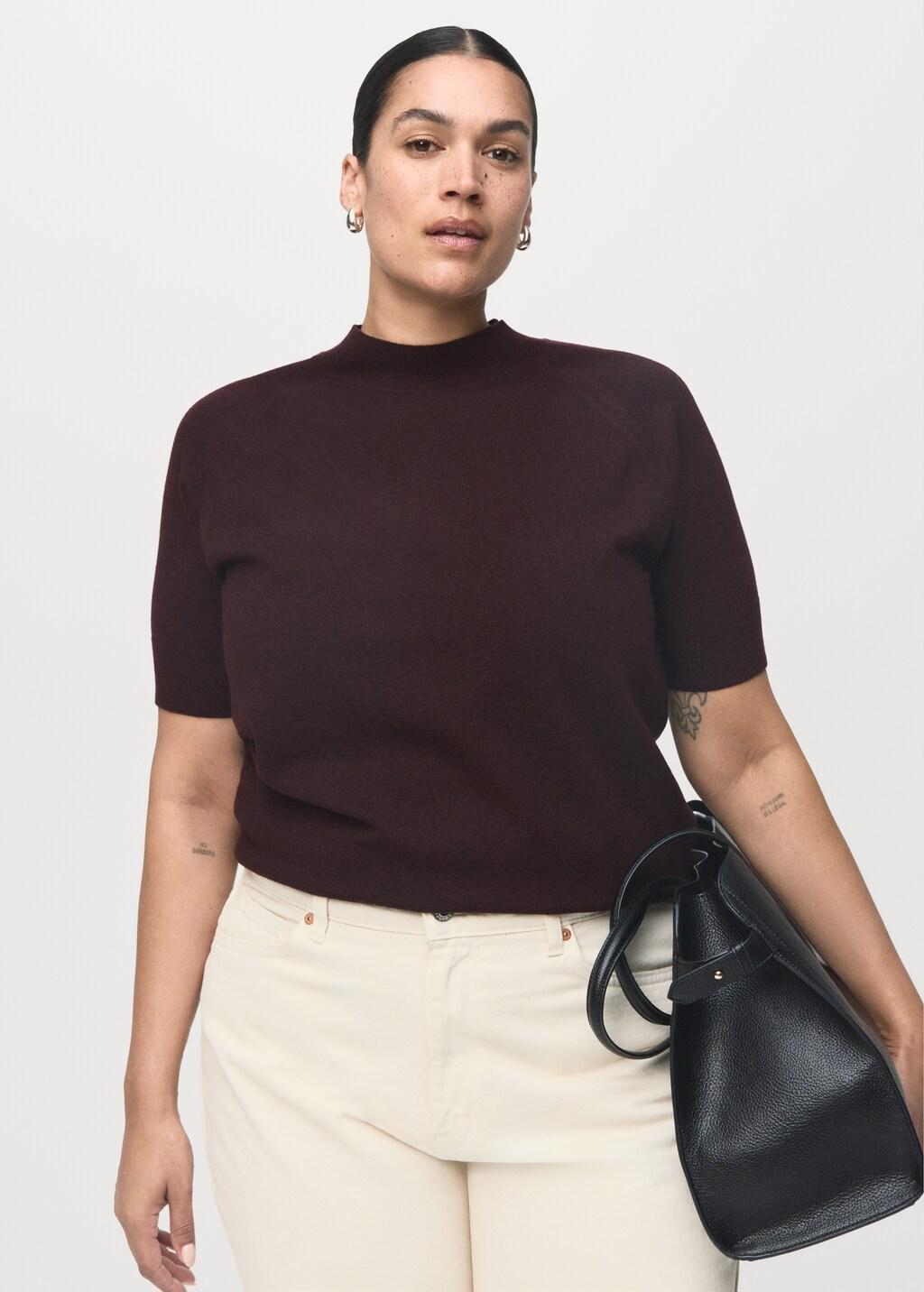 Red Short-Sleeved Wool-Blend Sweater, 0201_77, large image number 6