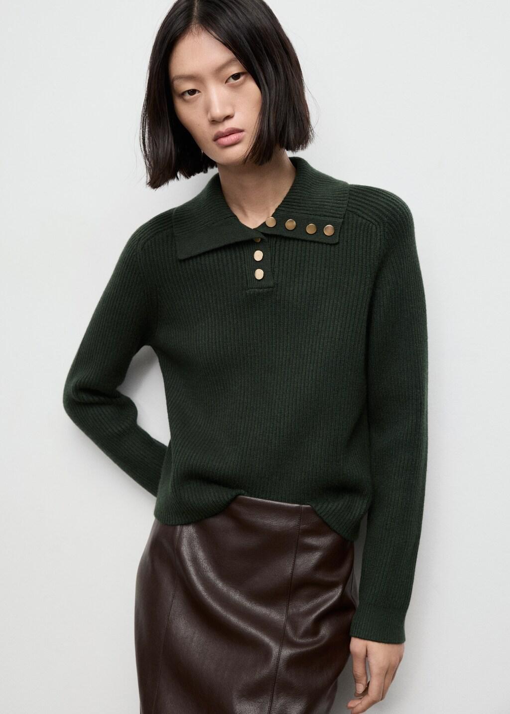DARK GREEN Ribbed polo-neck sweater with buttons, Dark Green, large image number 3