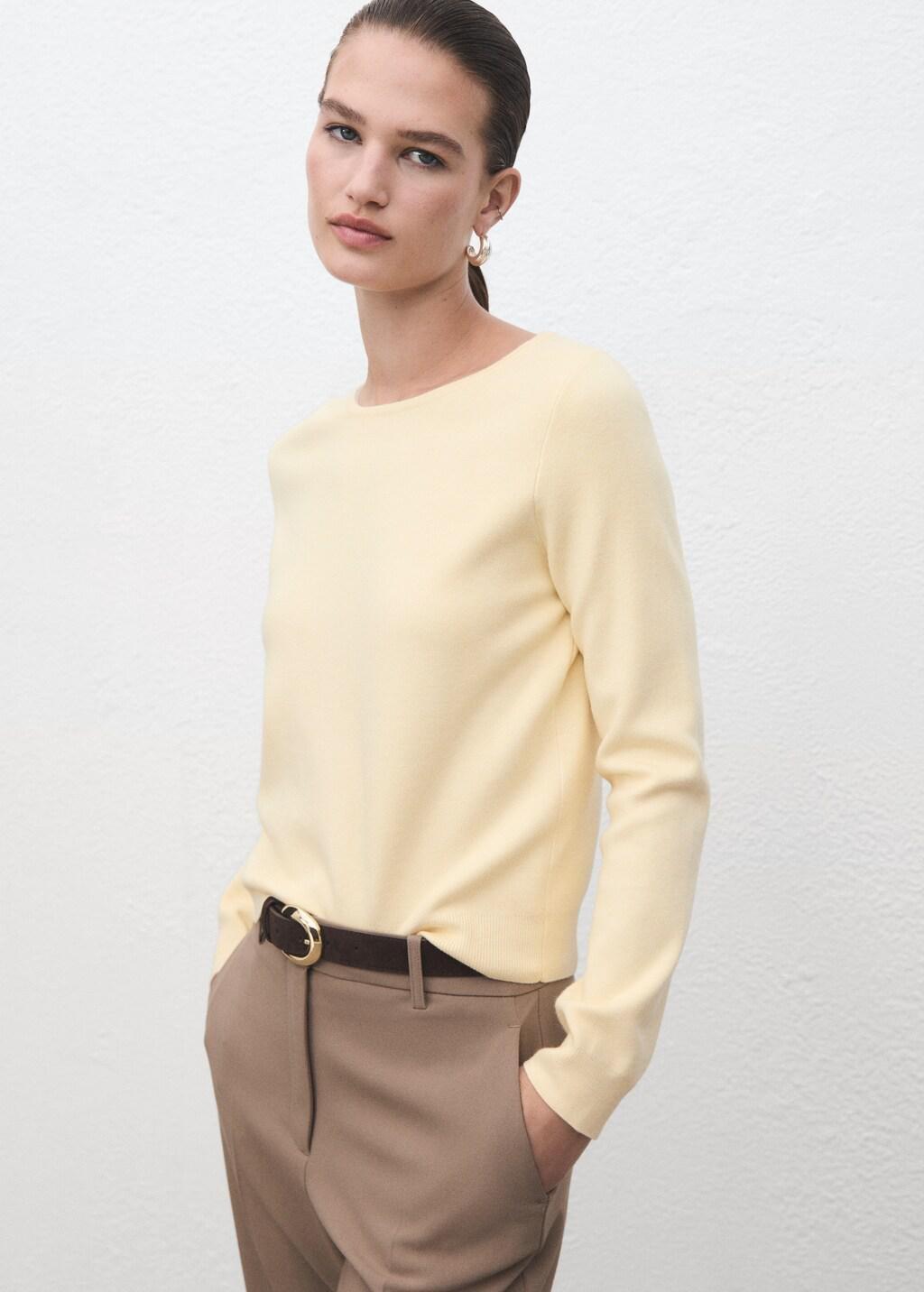 Yellow Fine-Knit Sweater, 0201_10, large image number 3