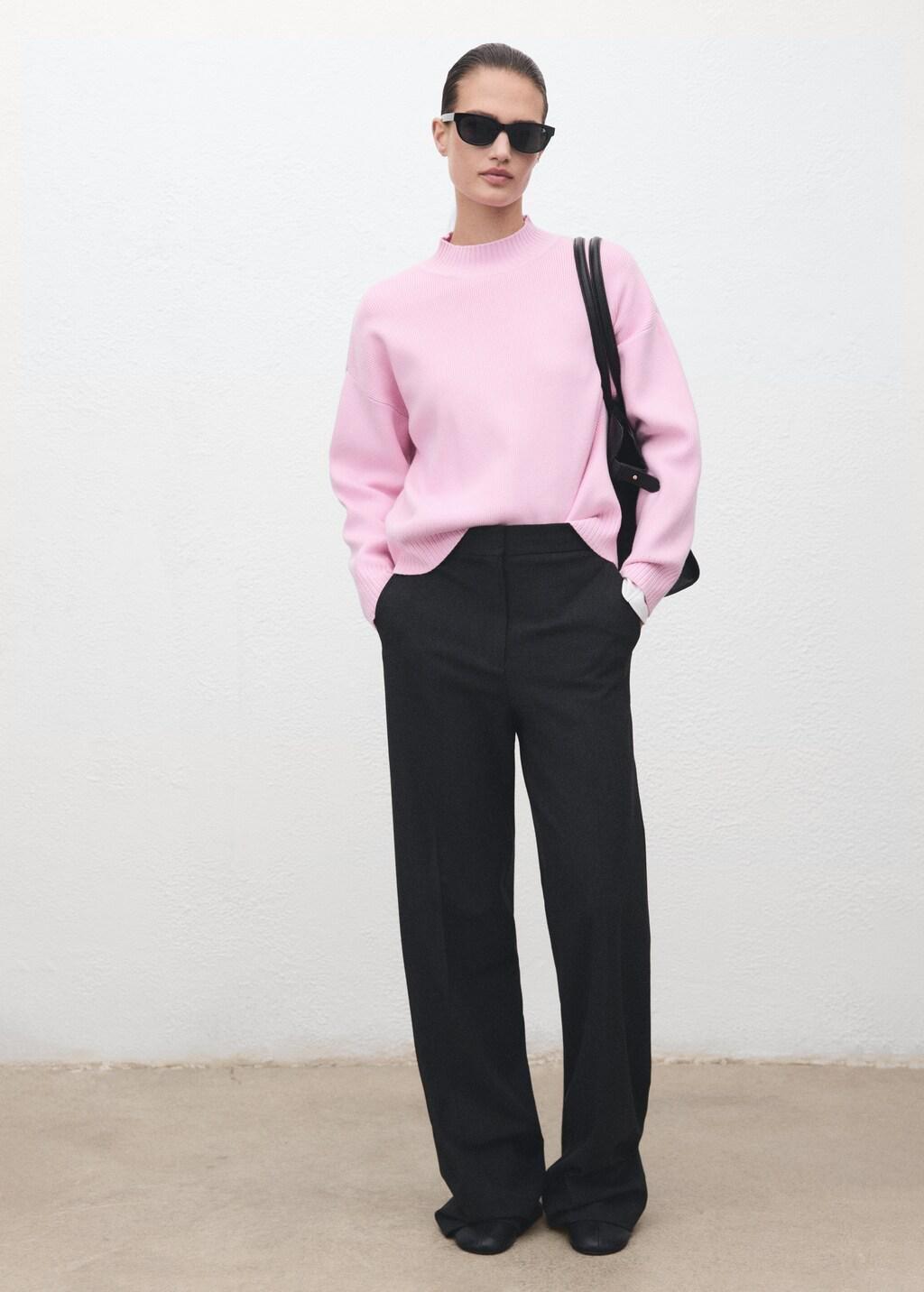 Pink High Collar Sweater, 0201_85, large image number 0