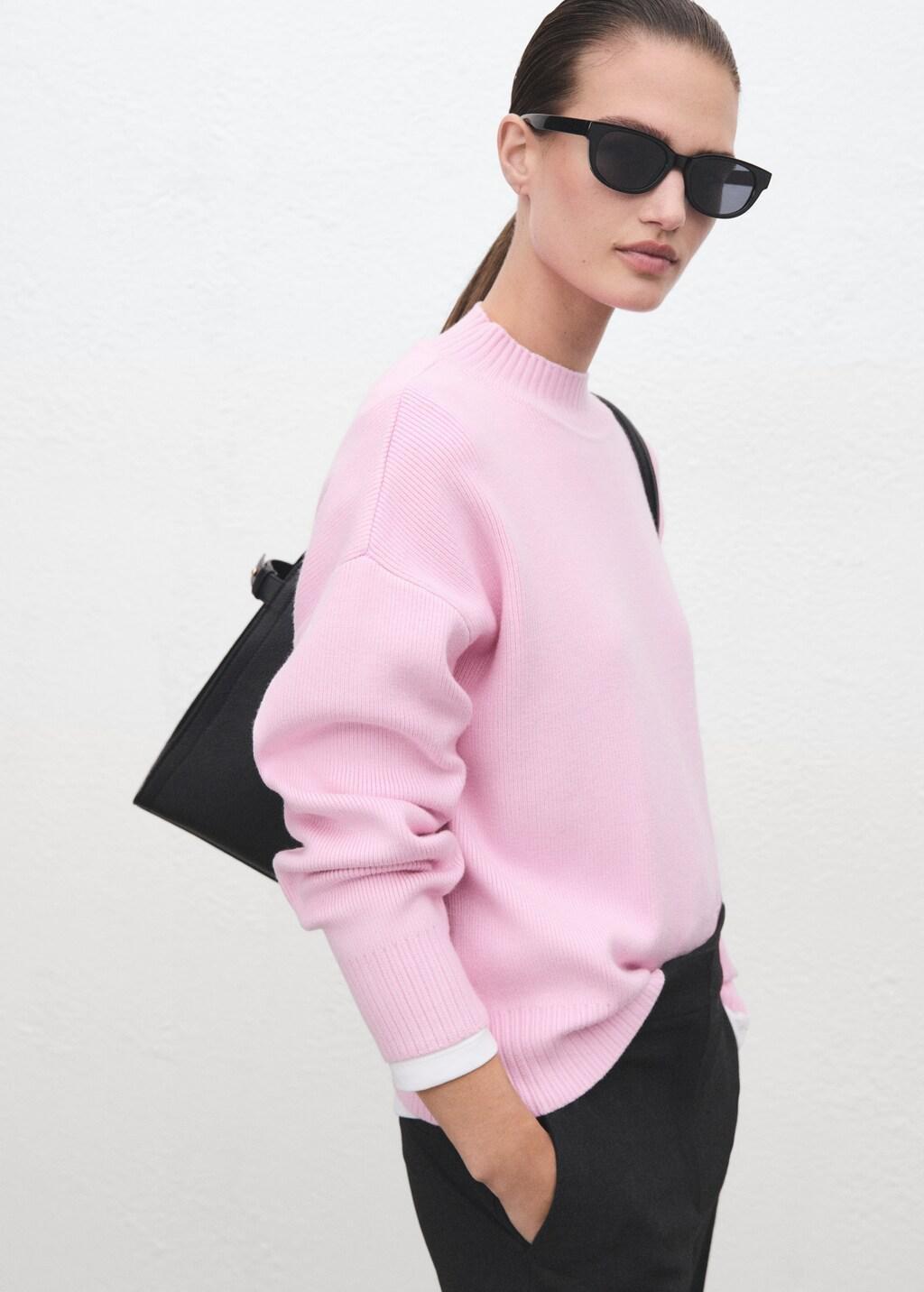 Pink High Collar Sweater, 0201_85, large image number 3