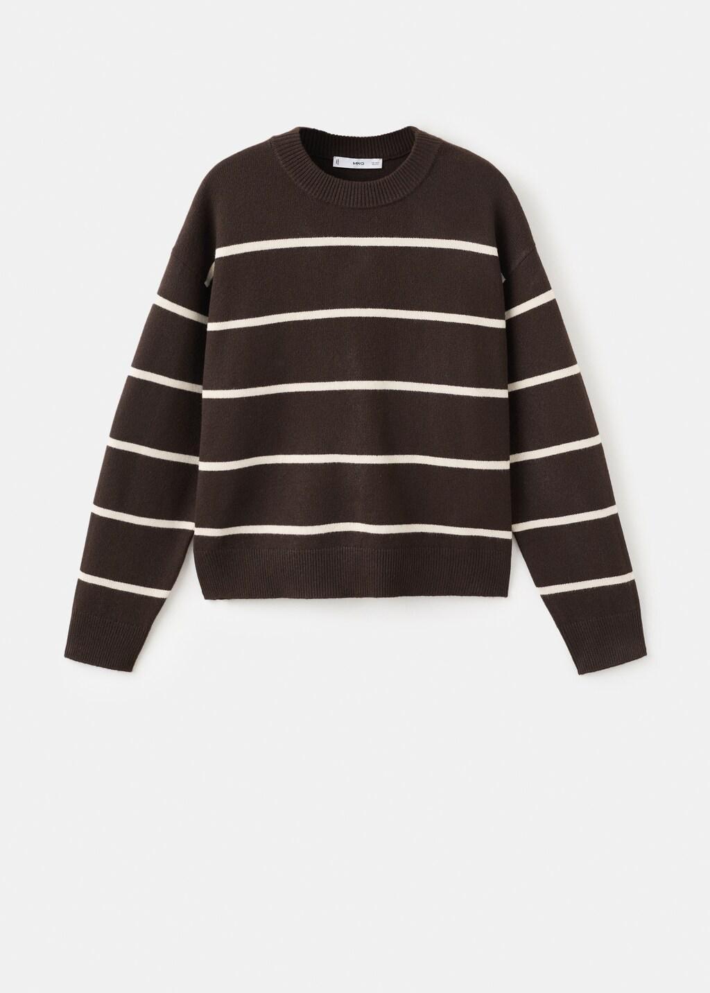Brown Knit Striped Sweater, Dark Brown, large image number 8