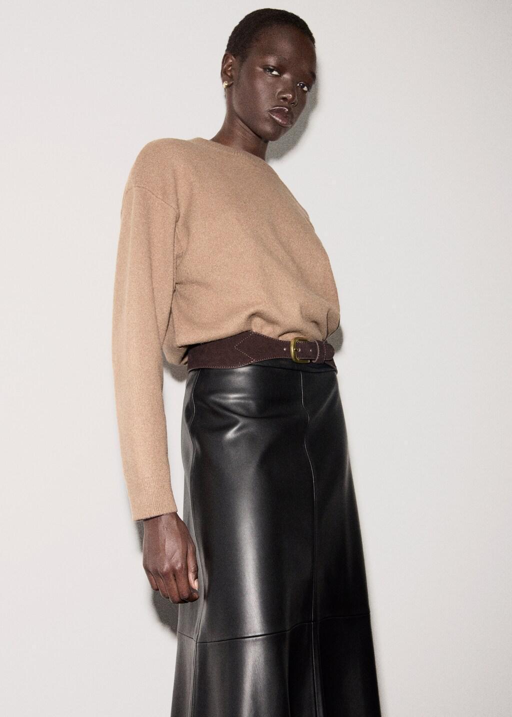 Brown Round-Neck Knitted Sweater, Medium Brown, large image number 3