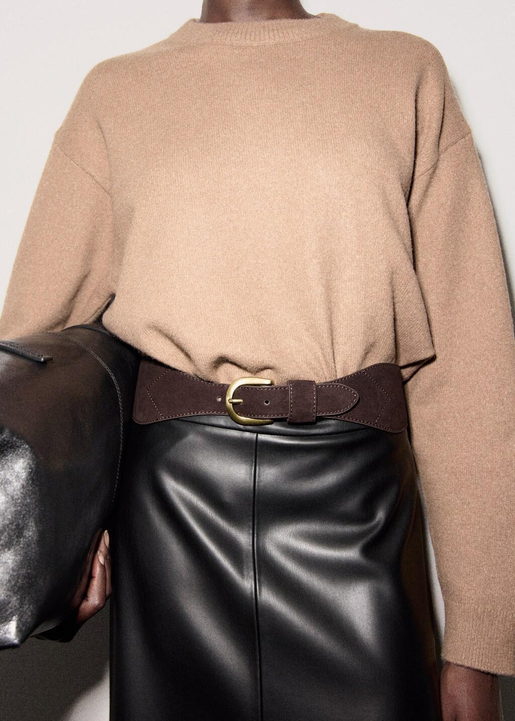 Brown Round-Neck Knitted Sweater, Medium Brown, large image number 5