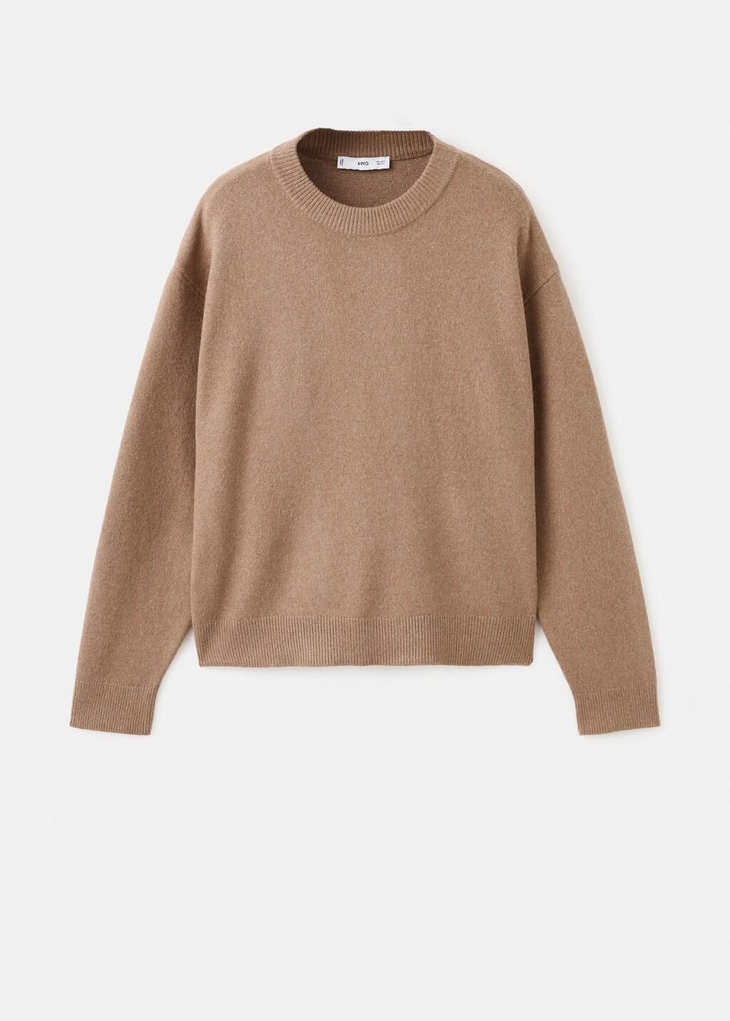 Brown Round-Neck Knitted Sweater, Medium Brown, large image number 6