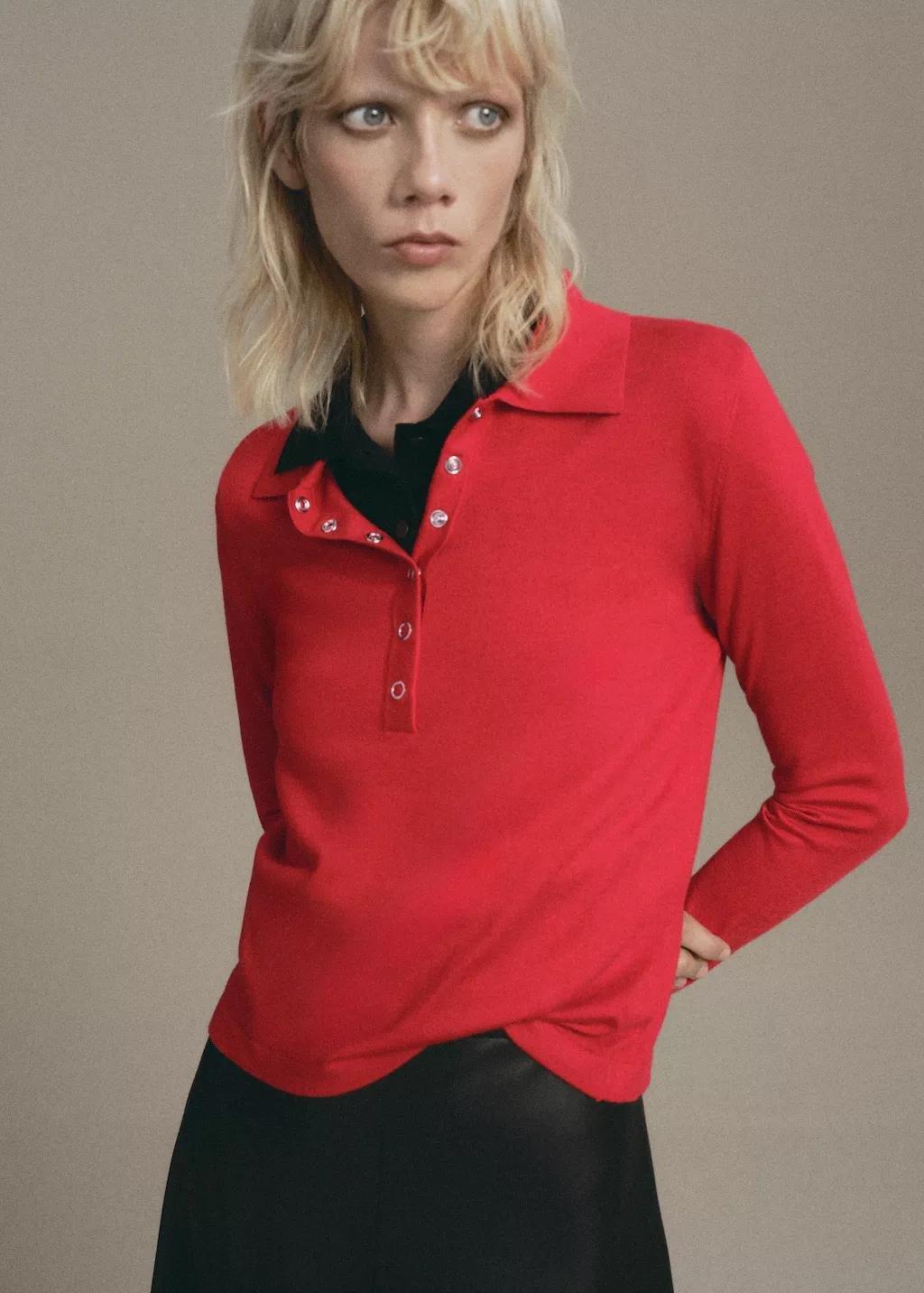 RED Long-sleeved polo-neck sweater, 0201_70, large image number 3