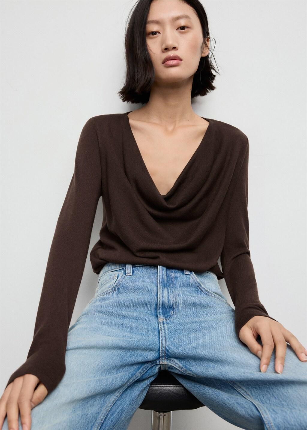 DARK BROWN Draped-neck sweater, 0201_32, large image number 3
