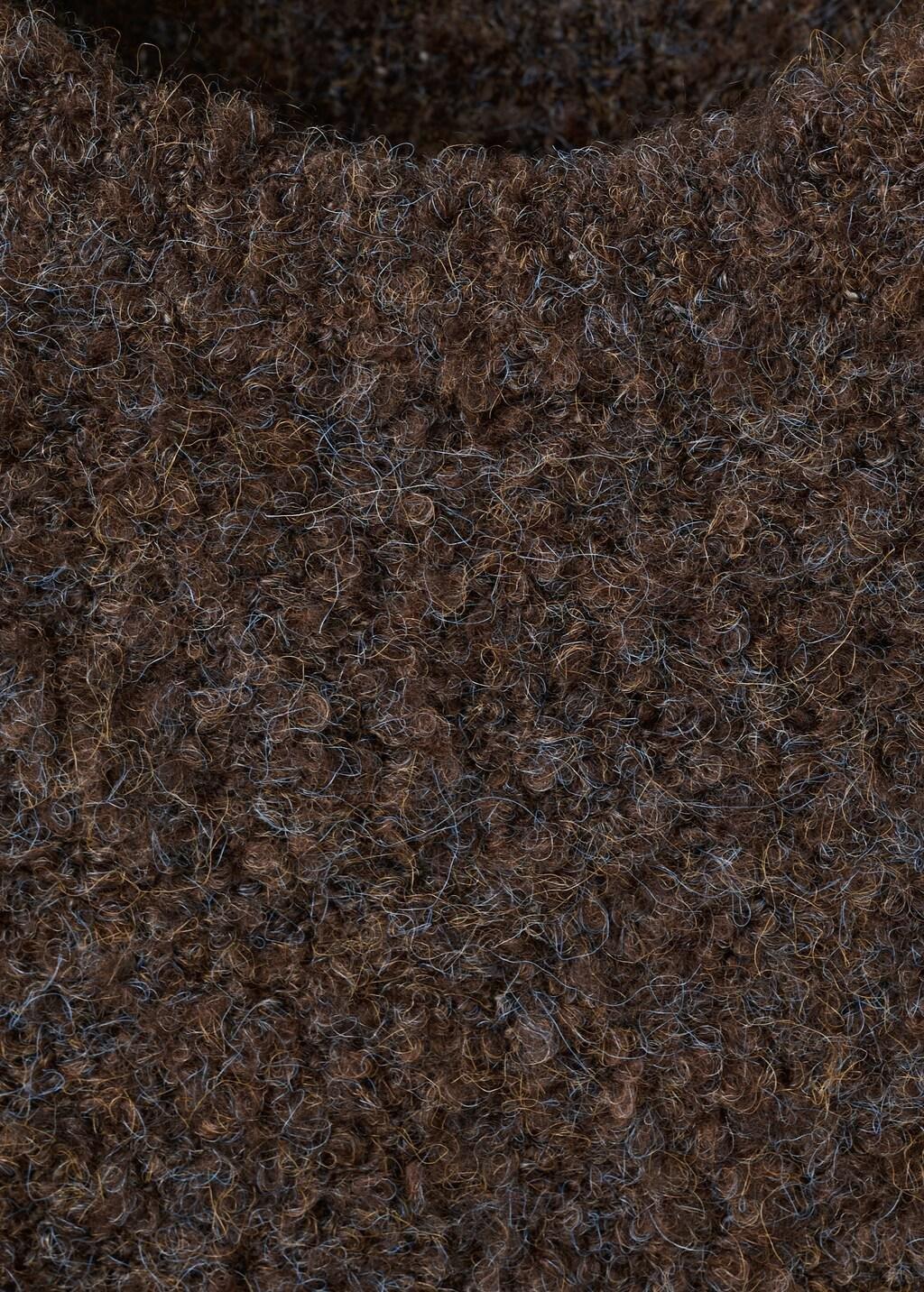 Brown Boucla Short-Sleeved Sweater, Dark Brown, large image number 1