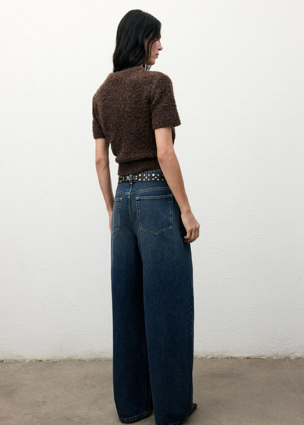 Brown Boucla Short-Sleeved Sweater, Dark Brown, large image number 2