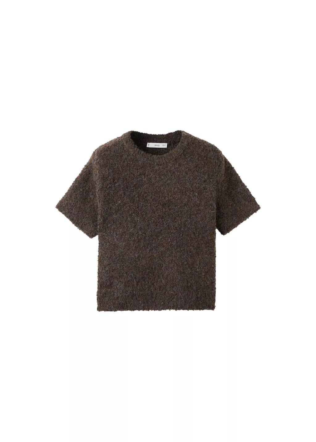 Brown Boucla Short-Sleeved Sweater, Dark Brown, large image number 6
