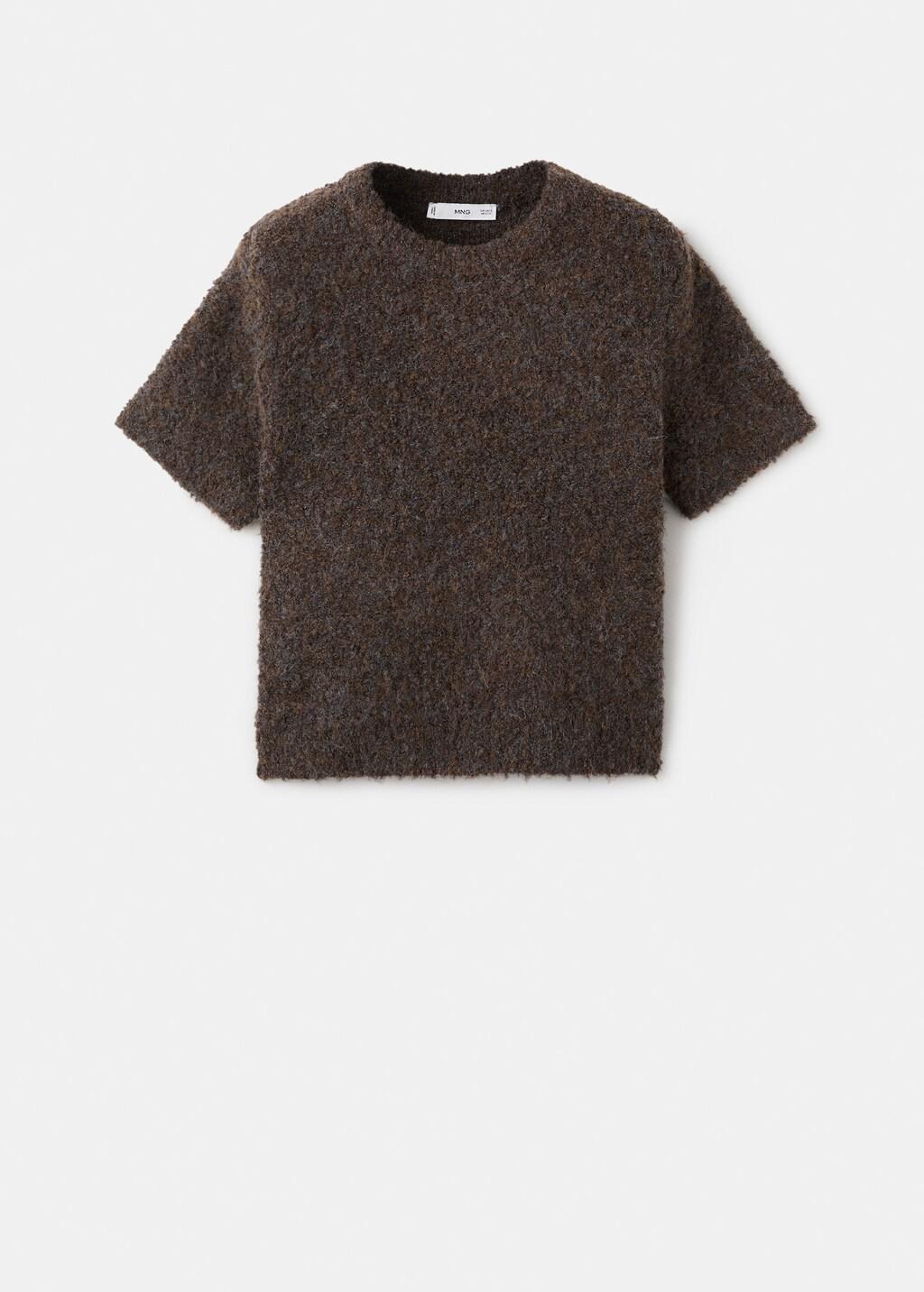 Brown Boucla Short-Sleeved Sweater, Dark Brown, large image number 7