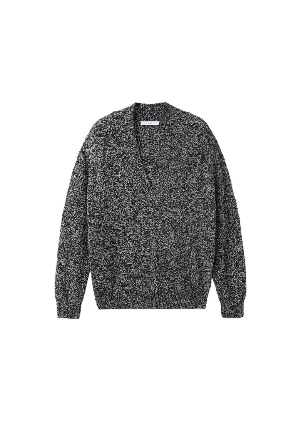 BLACK Speckled V-neck sweater, Black, large image number 6