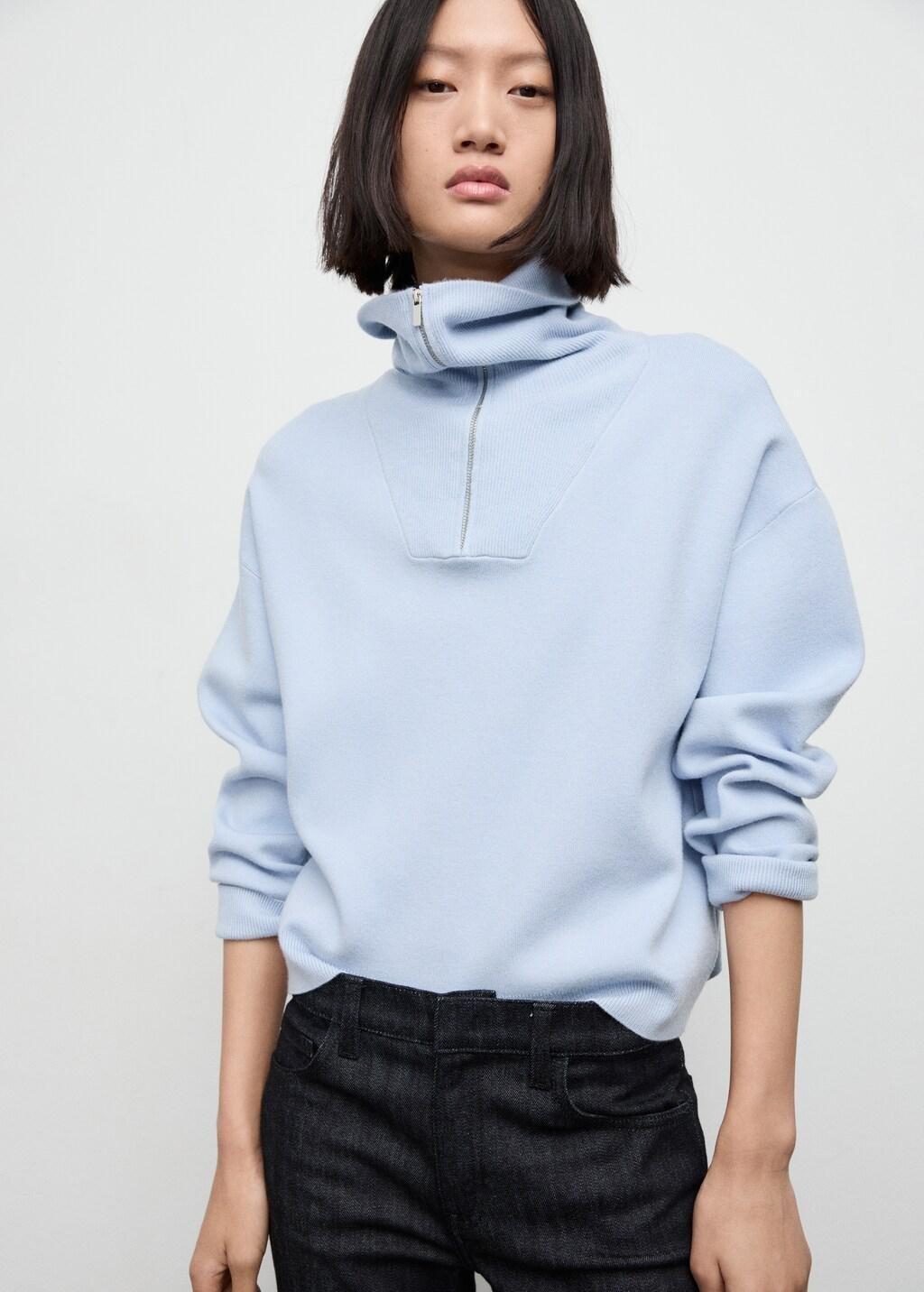 Blue Turtleneck Sweater With Zip, 0201_50, large image number 3