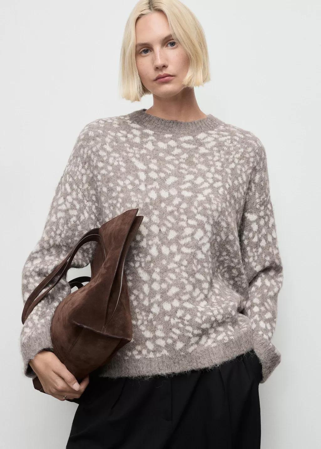 Beige Animal Print Sweater, 0201_08, large image number 3