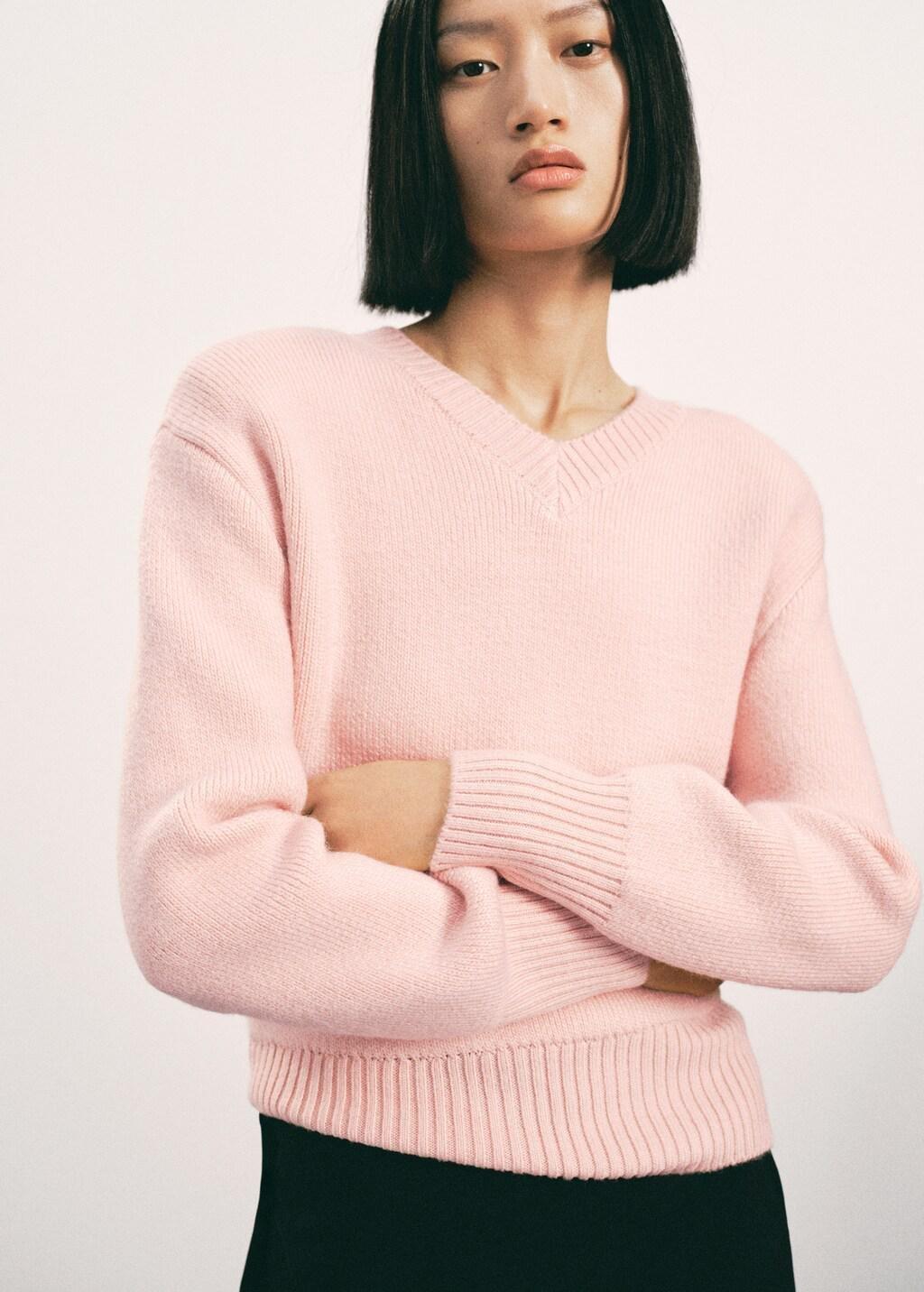 LT-PASTEL PINK V-neck knit sweater, Light-Pastel Pink, large image number 3