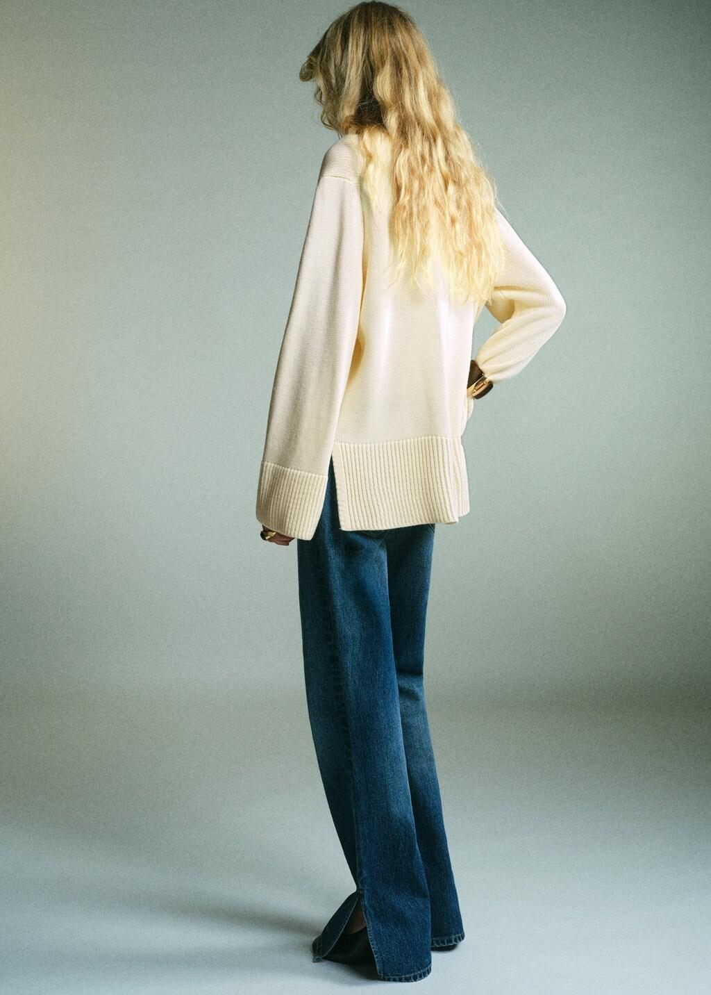 Beige Turtleneck Sweater With Slits, Light Beige, large image number 2