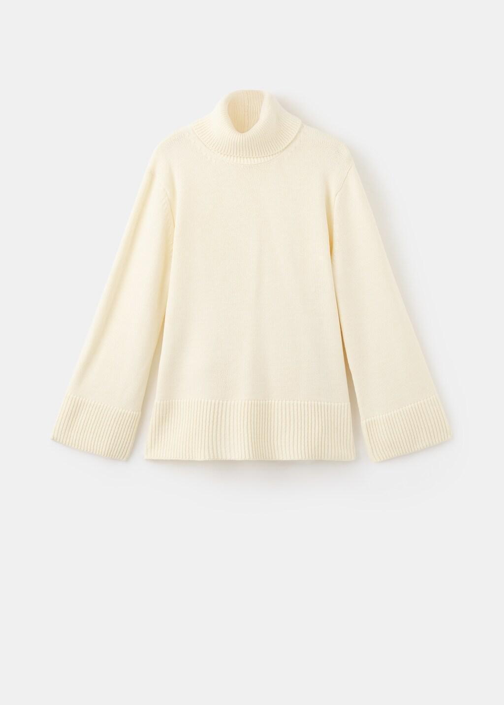 Beige Turtleneck Sweater With Slits, Light Beige, large image number 6