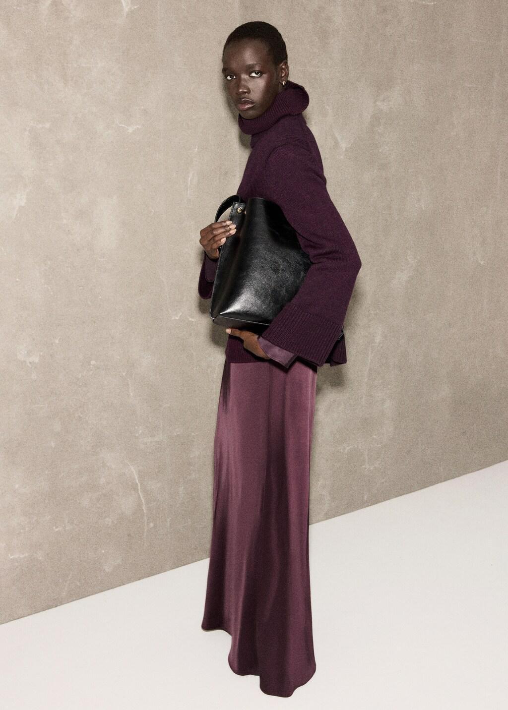 Red Turtleneck Sweater With Slits, Dark Red, large image number 0